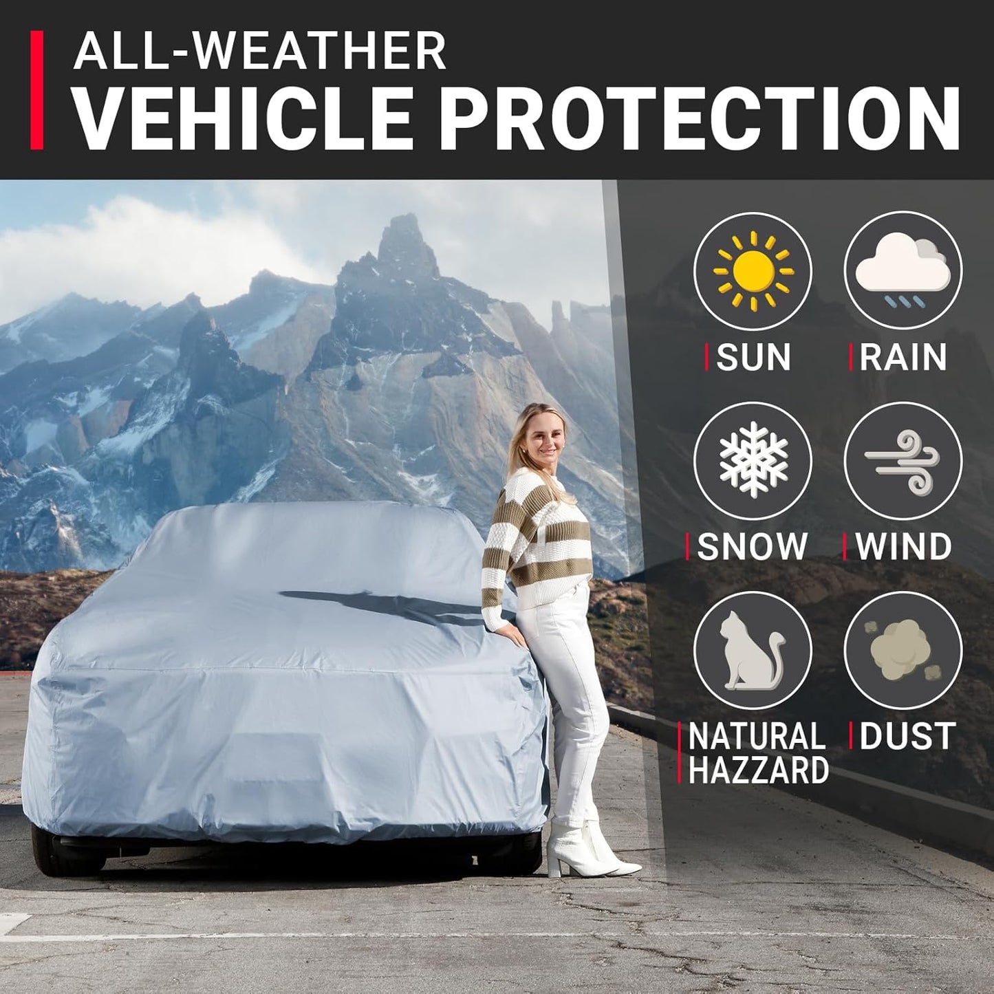 iCarCover Premium Car Cover for 1985-1988 Chevy Nova 4-Door Sedan Heavy Duty Waterproof All-Weather Automobiles Custom Fit Indoor Outdoor UV Snow Protection Covers with Straps and Bag