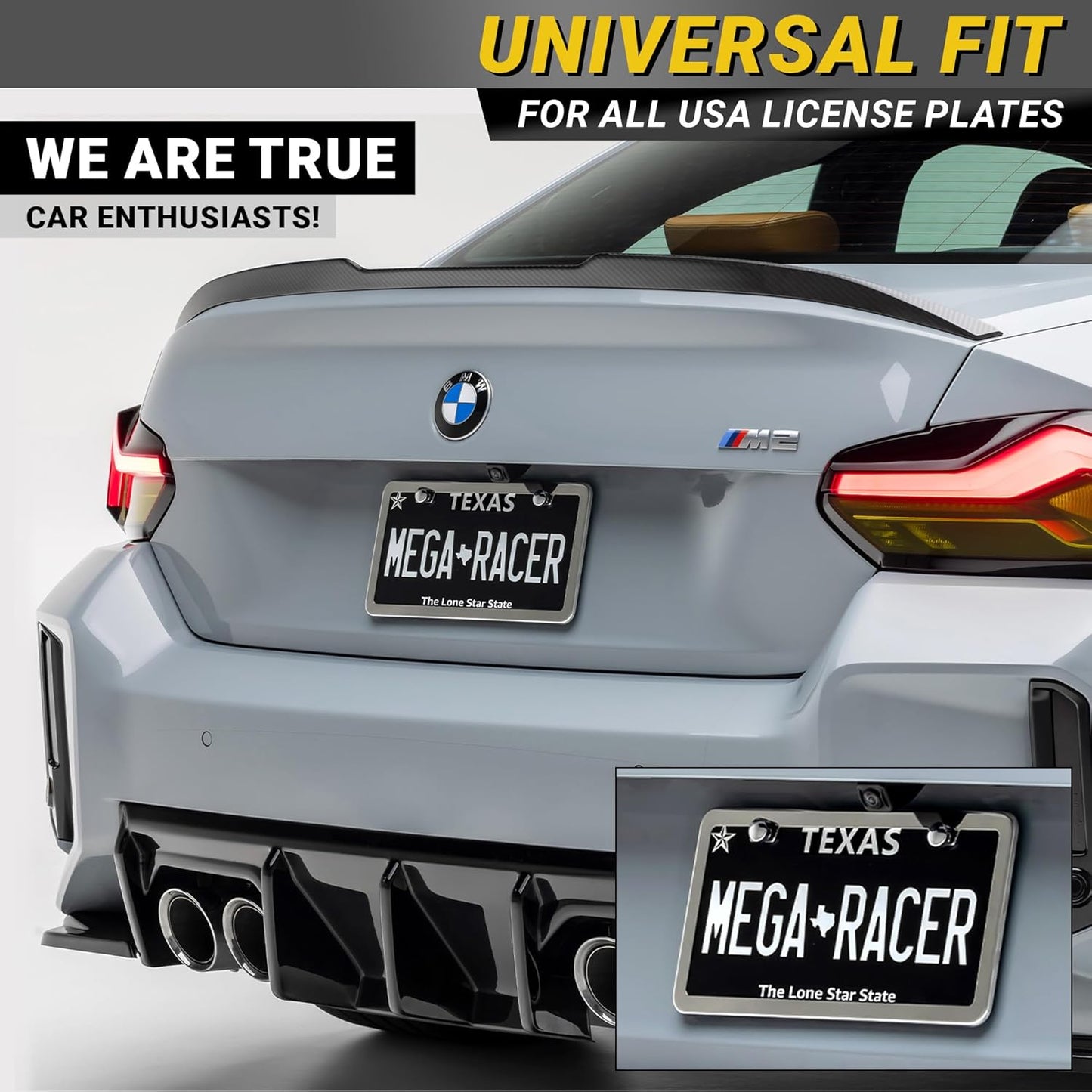 Premium Slim Polished Mirror Chrome License Plate Frames – 2 Pack, Rust-Free Stainless Steel, Rattle-Free & Street Legal Universal Fit with Screw Covers, Thin Silver Metal Front & Rear Car Tag Holders