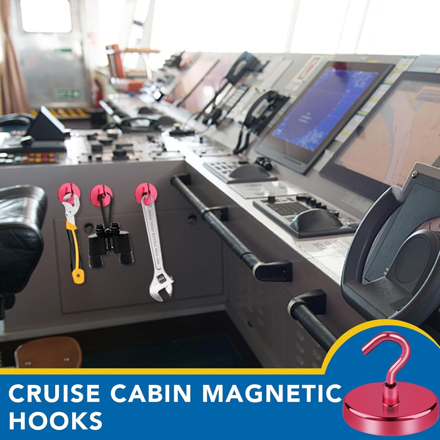 LOVIMAG Cruise Essentials, 150Lbs Cruise Door Magnets, Red Magnet Hooks for Cruise Cabin Strong Magnetic Hooks for Hanging, Refrigerator, Celling -6 Pack