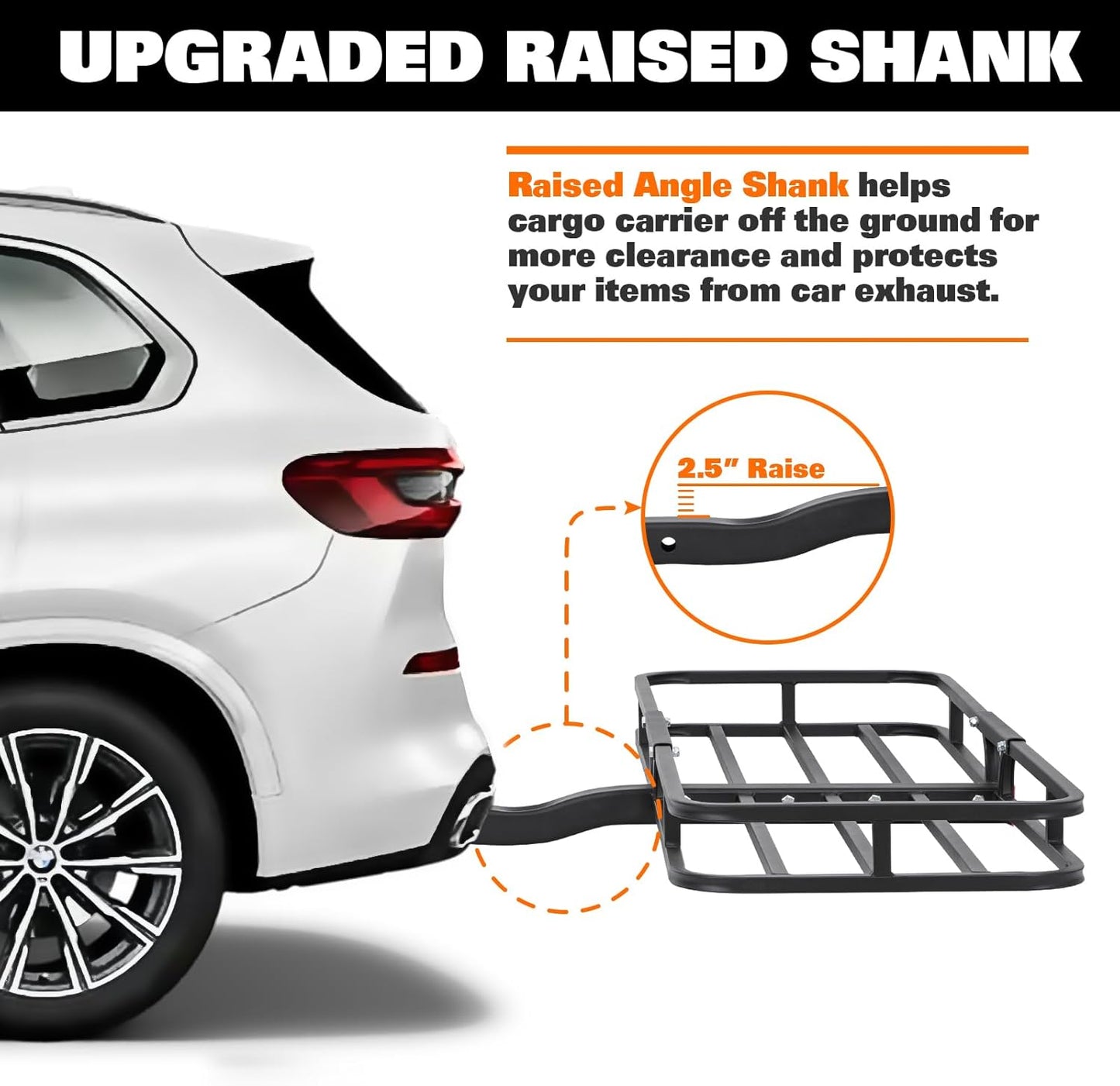 WEIZE Folding Hitch Mount Cargo Carrier Basket 53" X 19" + Waterproof Cargo Bag, Hauling Weight Capacity of 500 Lbs fit on 2 Inch Receiver, with Hitch Stabilizer, Net and Straps