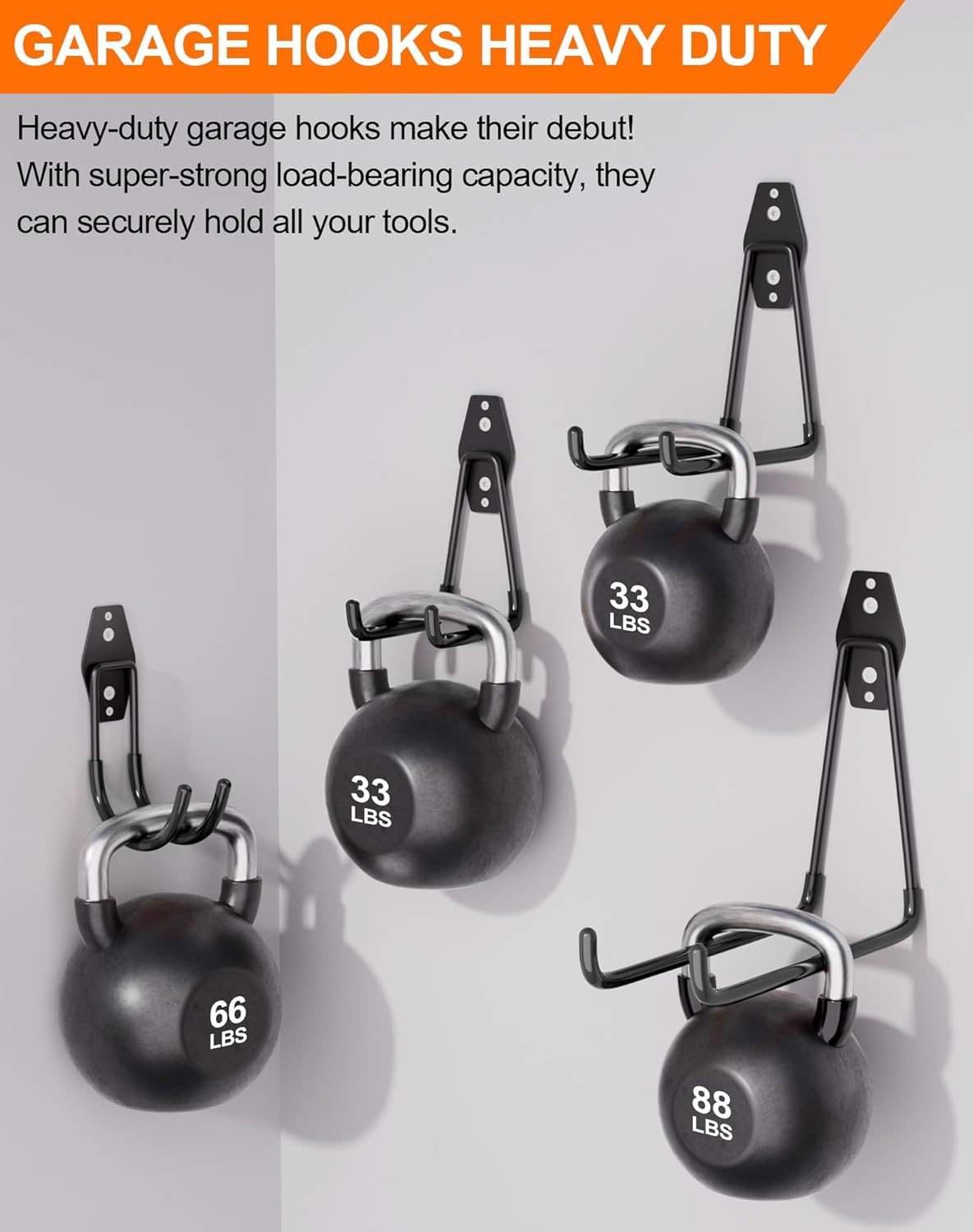 QcoQce 12 Pack Garage Hooks Heavy Duty, Wall Mount Utility Hooks with Extension Cord Straps, Anti-Slip Coating for Bike, Ladder, Hose, Garage Organization, Includes Screws (Black)