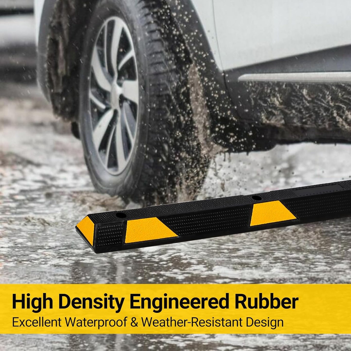 72" Car Parking Stopper, Heavy Duty Rubber Parking Curb Wheel Stops with Highly Visible Reflective Strips, Garage Floor Stopper for Cars, Truck, Trailer, Van, Pack of 1