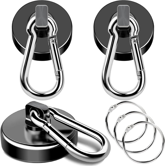 MIKEDE Strong Magnetic Hooks, 70LBS Magnetic Hooks Heavy Duty with Carabiner Hook, Strong Neodymium Magnets Hooks, Black Magnetic Hanger for Hanging, Kitchen, Grill, Locker, Cruise Ship Cabin - 3 Pack