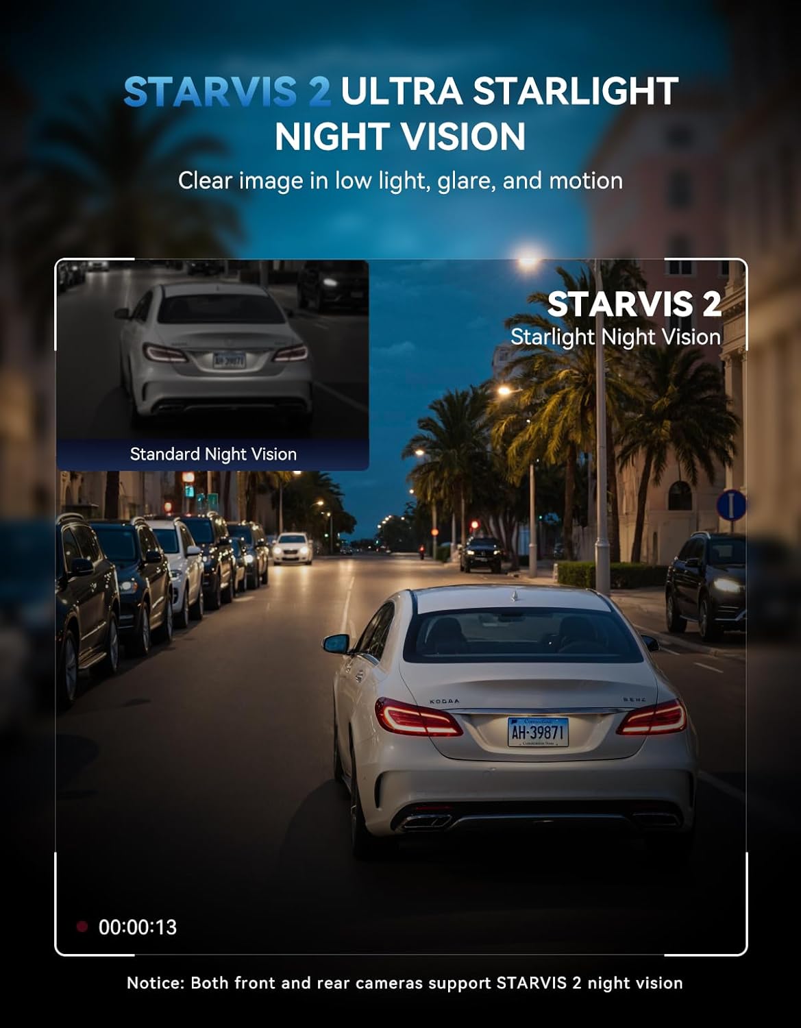 TECXLERON Dash Cam Front and Rear, 4K Dual Dash Cam, Dash Camera for Cars with Starlight Night Vision, 160° Front & 150° Rear Wide Angle, GPS, WDR, G-Sensor, 24H Parking Mode, 64GB Card Included