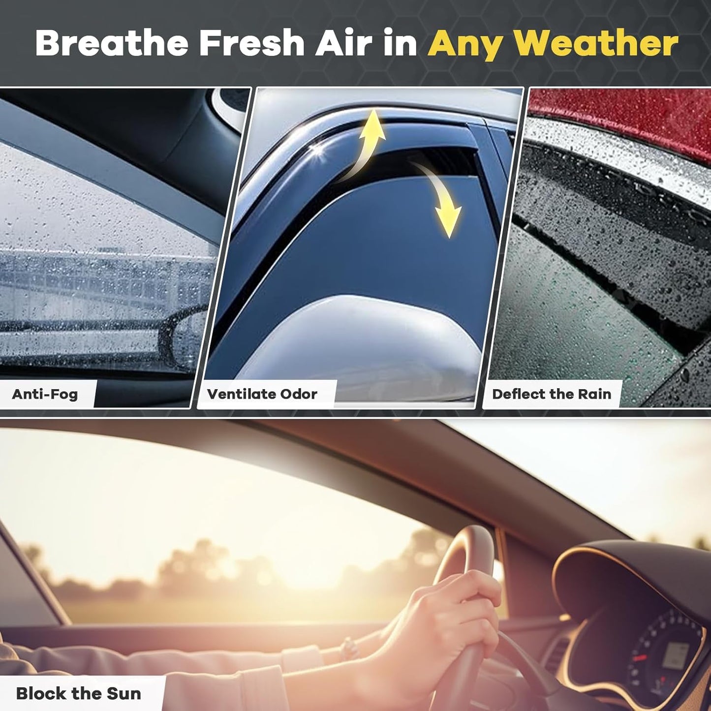 in Channel Window Rain Guards for 2019-2025 Chevy Silverado/GMC Sierra 1500 Crew Cab, Durable Window Vent Visors Shades Wind Deflectors, Exterior Car Accessories, 2020 2021 2022 2023 2024, 4PCS