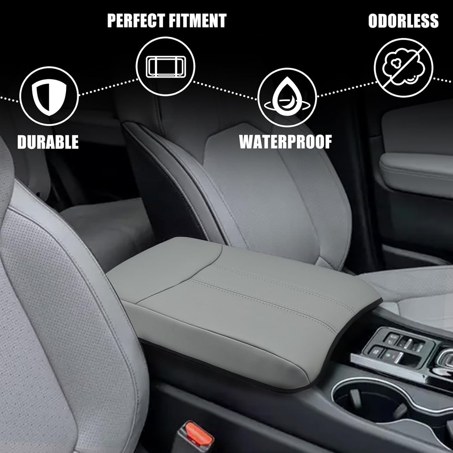 Muslogy Center Console Cover Compatible with Honda Pilot 2023 2024 2025, 2024 2025 2026 Ridgeline/Passport Accessories Armrest Pad Lid Cushion Console Protector Vegan Leather Extra Soft(Gray)