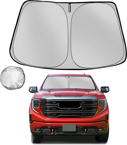 Windshield Sun Shade for 2019-2025 GMC Sierra 1500 2500 3500 Foldable Sun Sunshade for Car Front Window Blocks UV Rays and Heat Automotive Interior Protector Custom Fit Accessories