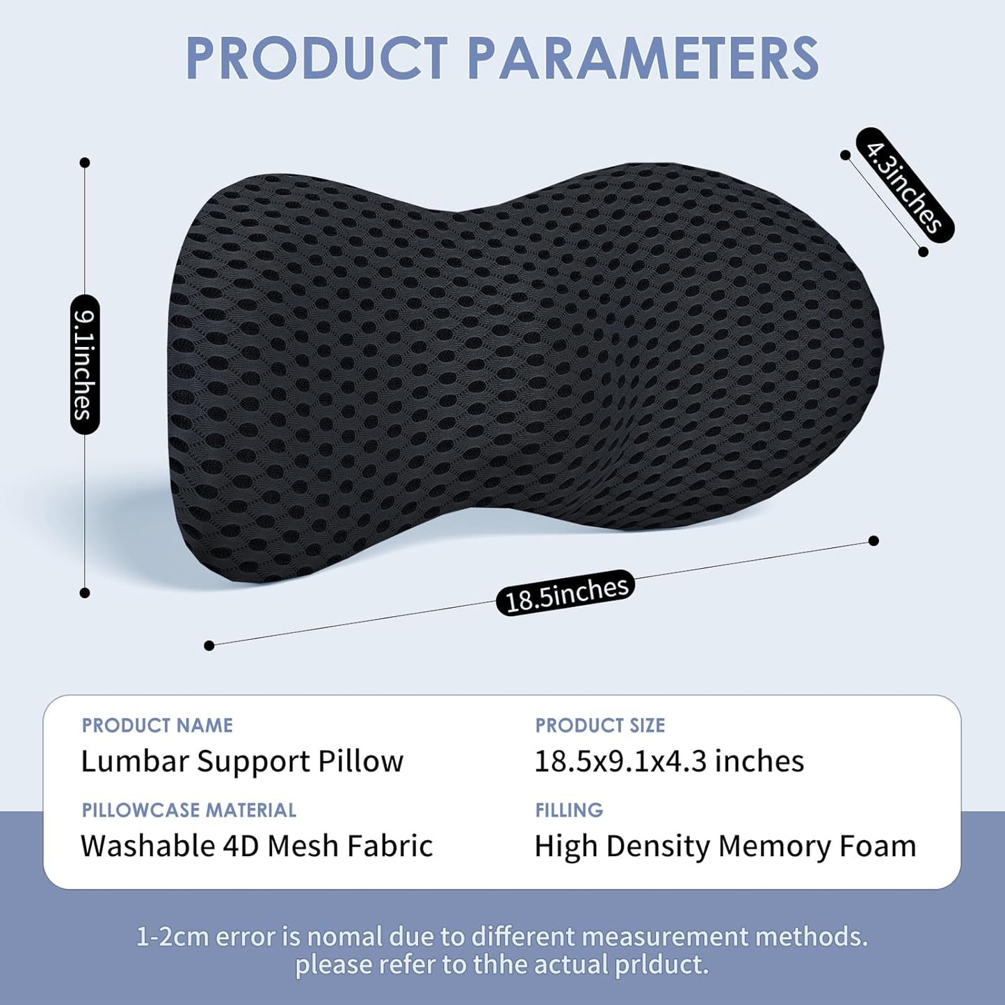 Lumbar Support Pillow Ergonomic Memory Foam Lumbar Pillow, Relieve Back Pain, CMFY Breathable & Detachable & Washable, Neo Cushion Lower Back Pillow for Office Chairs, Car Seats (Black)