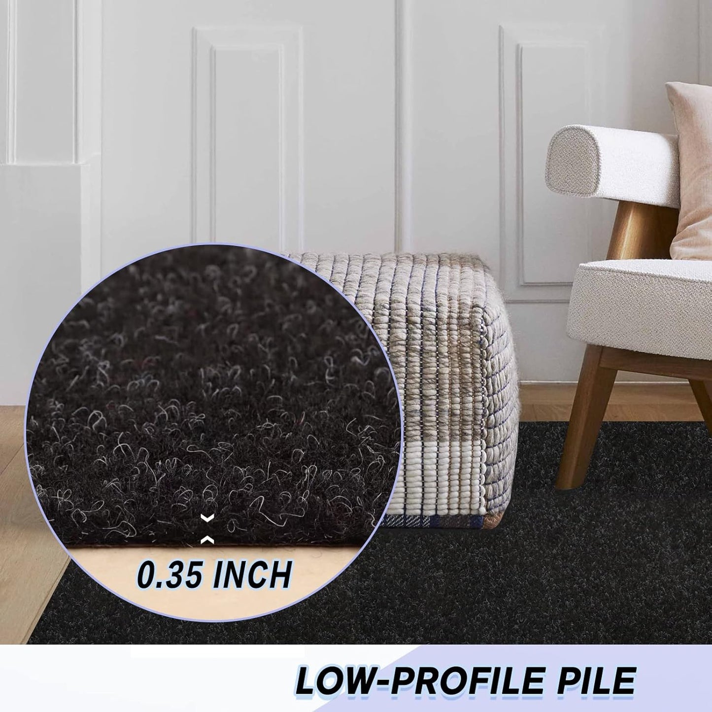 Custom Size Backed Non-Slip Area Rugs Runner, Easy Clean, Waterproof Runner Rugs for Hallway Entryway, Kitchen, Laundry, 3FT x 20FT, Black
