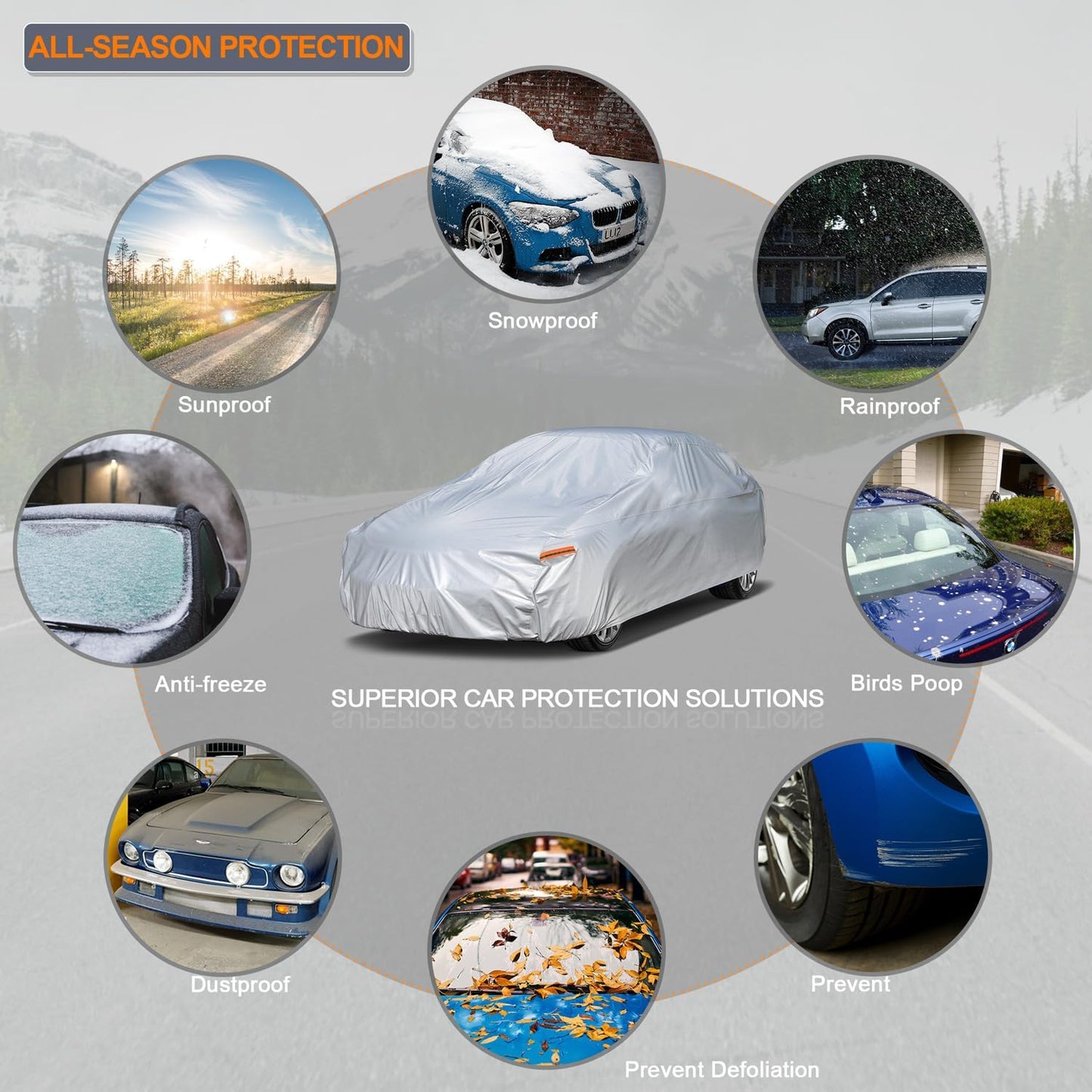 Kayme 6 Layers Car Cover Waterproof All Weather for Automobiles, Outdoor Full Cover Rain Sun UV Protection, Universal Fit for Nissan Versa/350Z/370Z, Porsche 718 Cayman, Dodge Viper (Up to 177 inch)