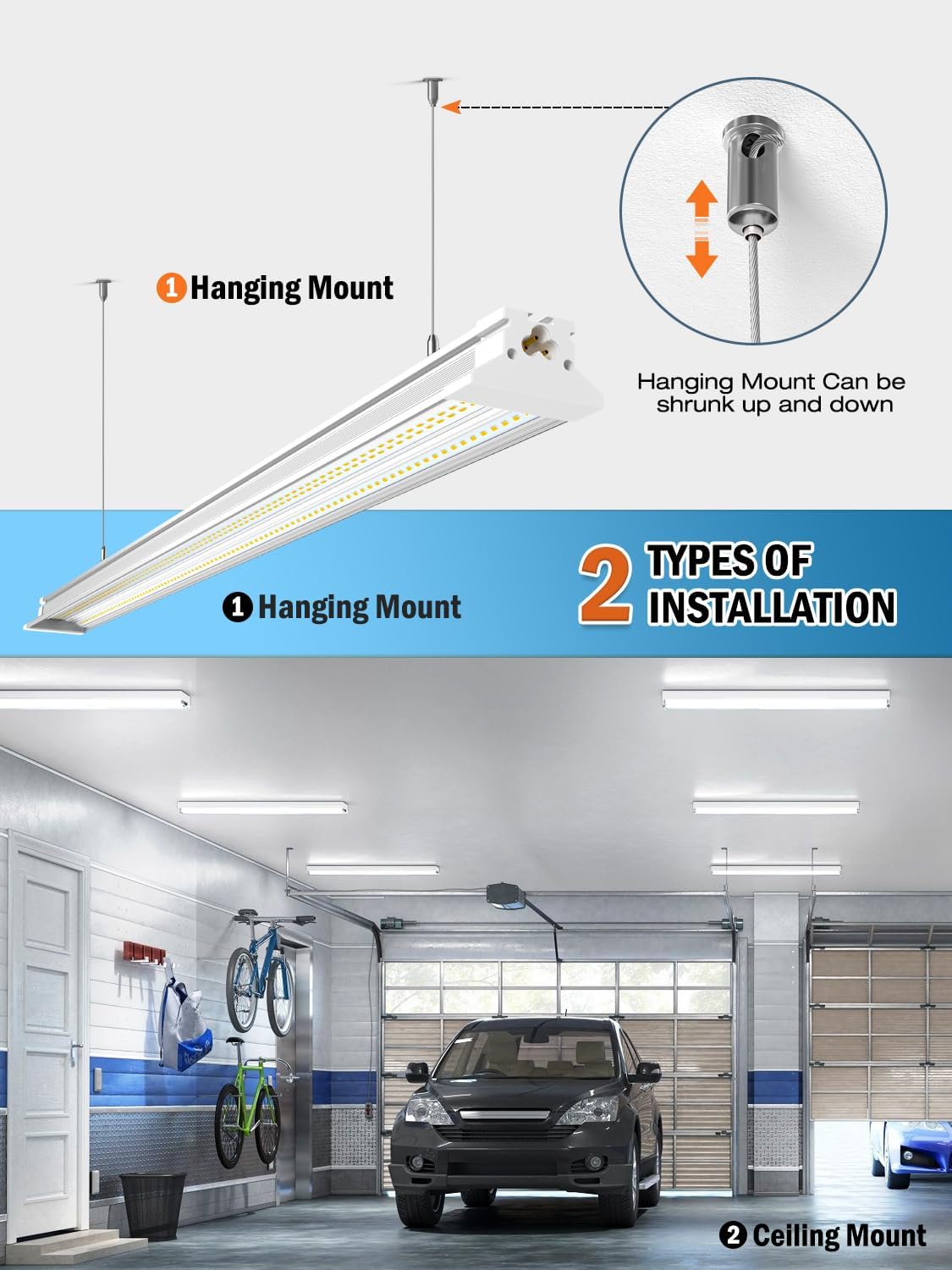 Upgrade Super Bright Hanging | Surface Mount 4' 10000LM 5000K 60W Linkable 4FT Led Shop Light, 4FT Led Shop Light for Workshop Garage Lighting Factory Warehouse Shop Workbench 4 Pack