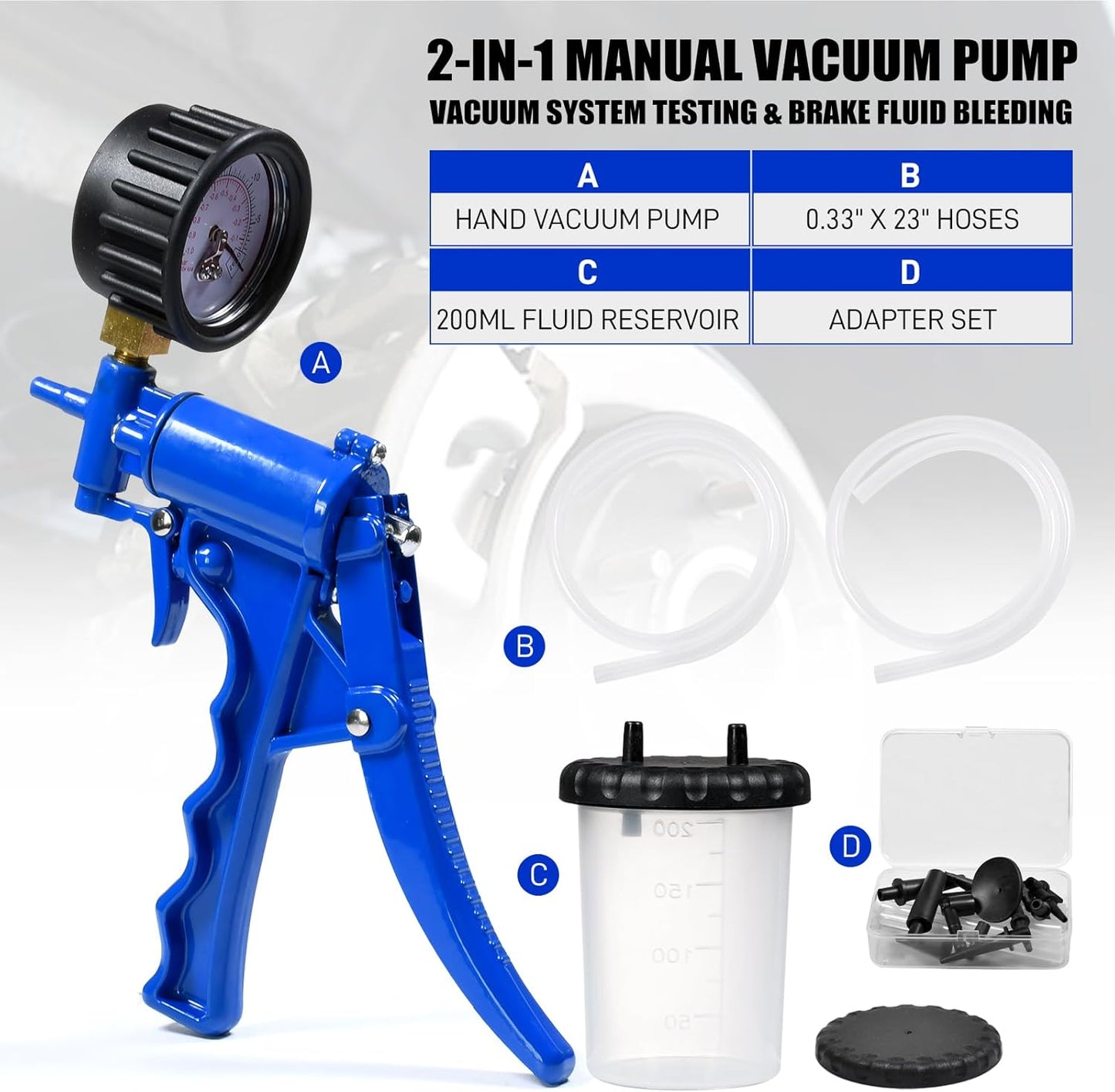 Hand Vacuum Pump Brake Bleeder kit One Person, Brake Clutch Bleeding Tune-up Kit for Brake Bleeding and Automotive Tester Blue