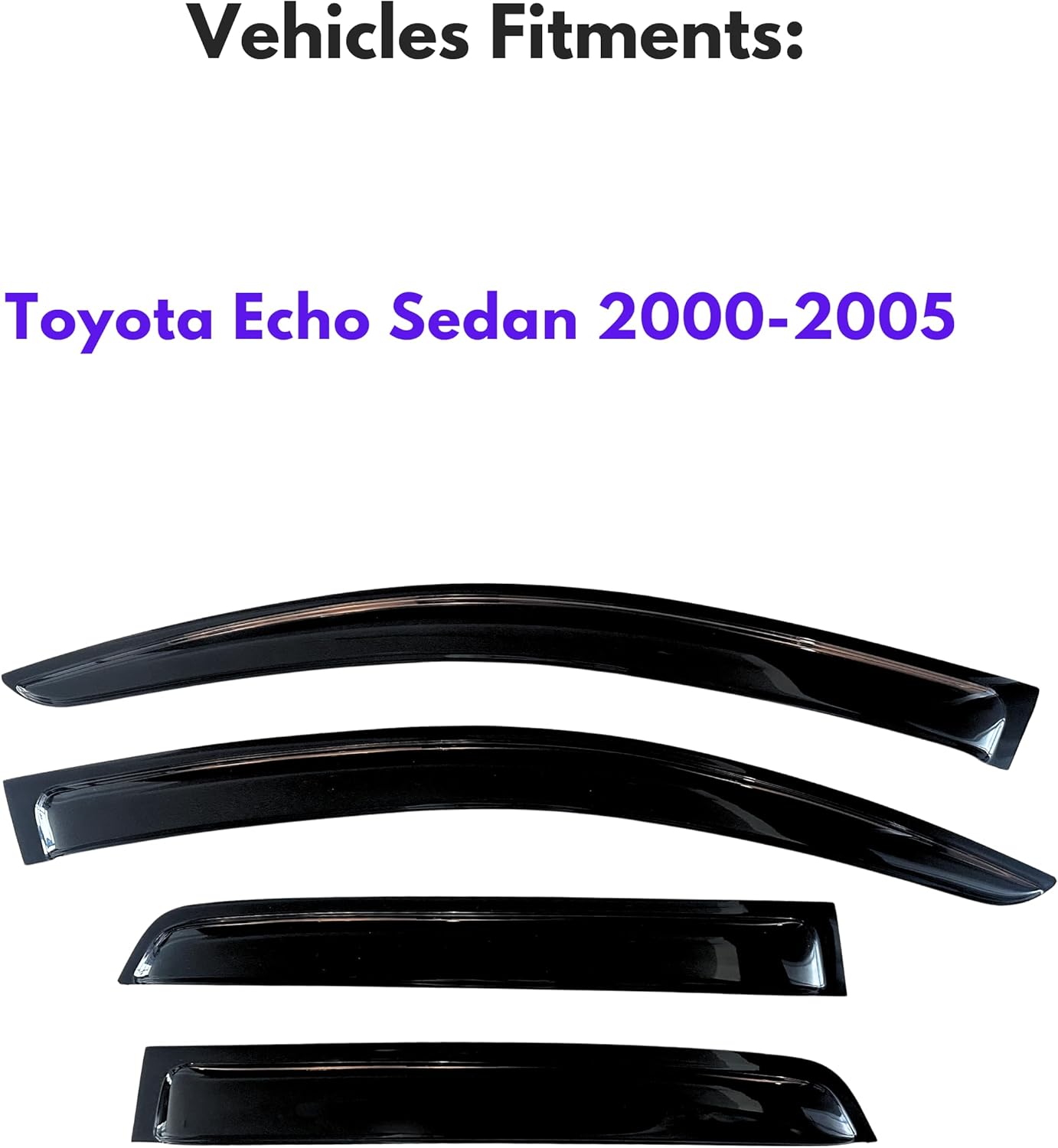 KPY Window Visor Compatible with Toyota Echo Sedan 2000-2005, 4PC Rain Guard Side Window Vent Deflectors Tape-On Style, 2000 2001 2002 2003 2004 2005