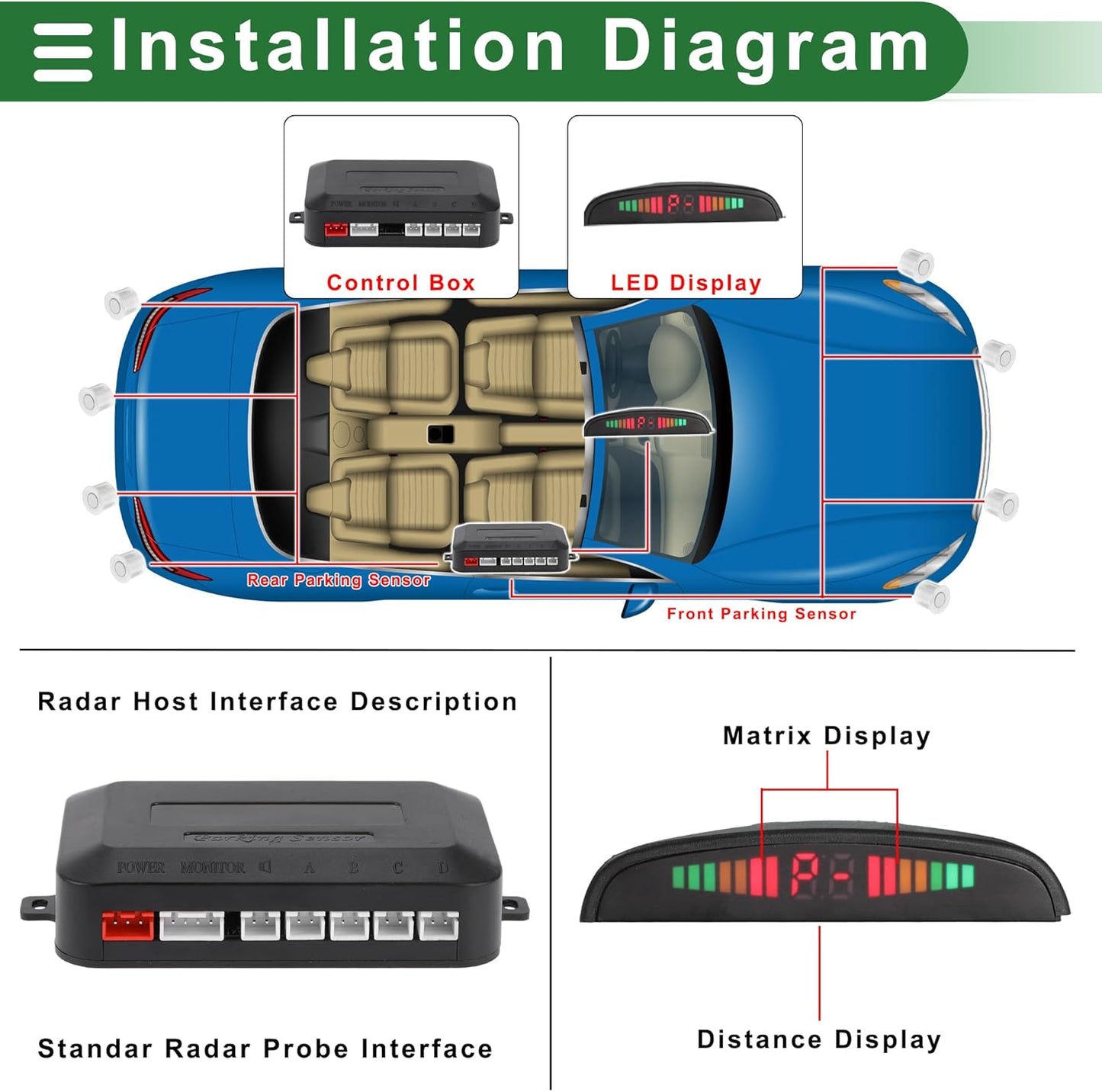 Motoforti Universal Car Auto Vehicle Reverse Backup Radar System Reverse Parking Sensors Alarm Buzzer Reminder Distance Detection White 2 Pcs Parking Sensors