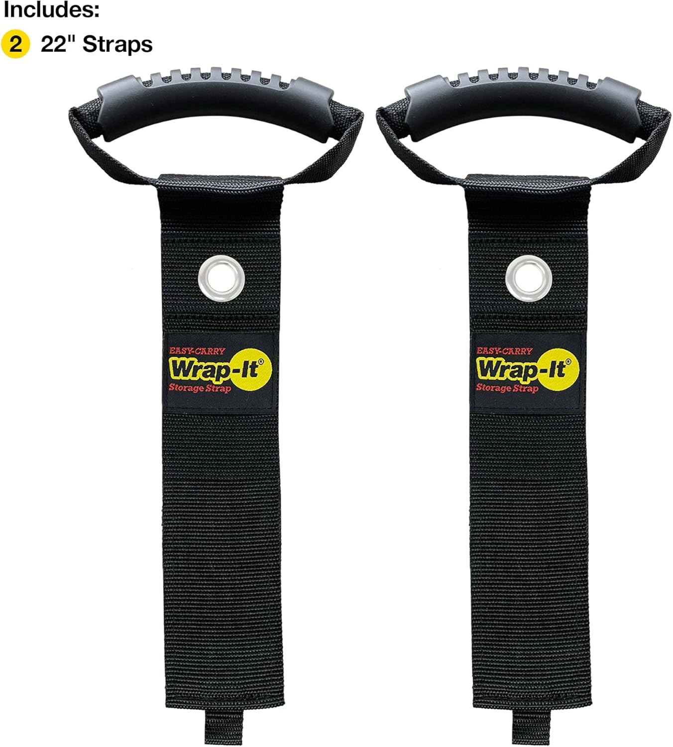 Wrap-It Storage Easy-Carry Straps - 22" (2-Pack) Black with Grommet - Extension Cord Holder Organizer for Garden Hose Storage Cord Straps