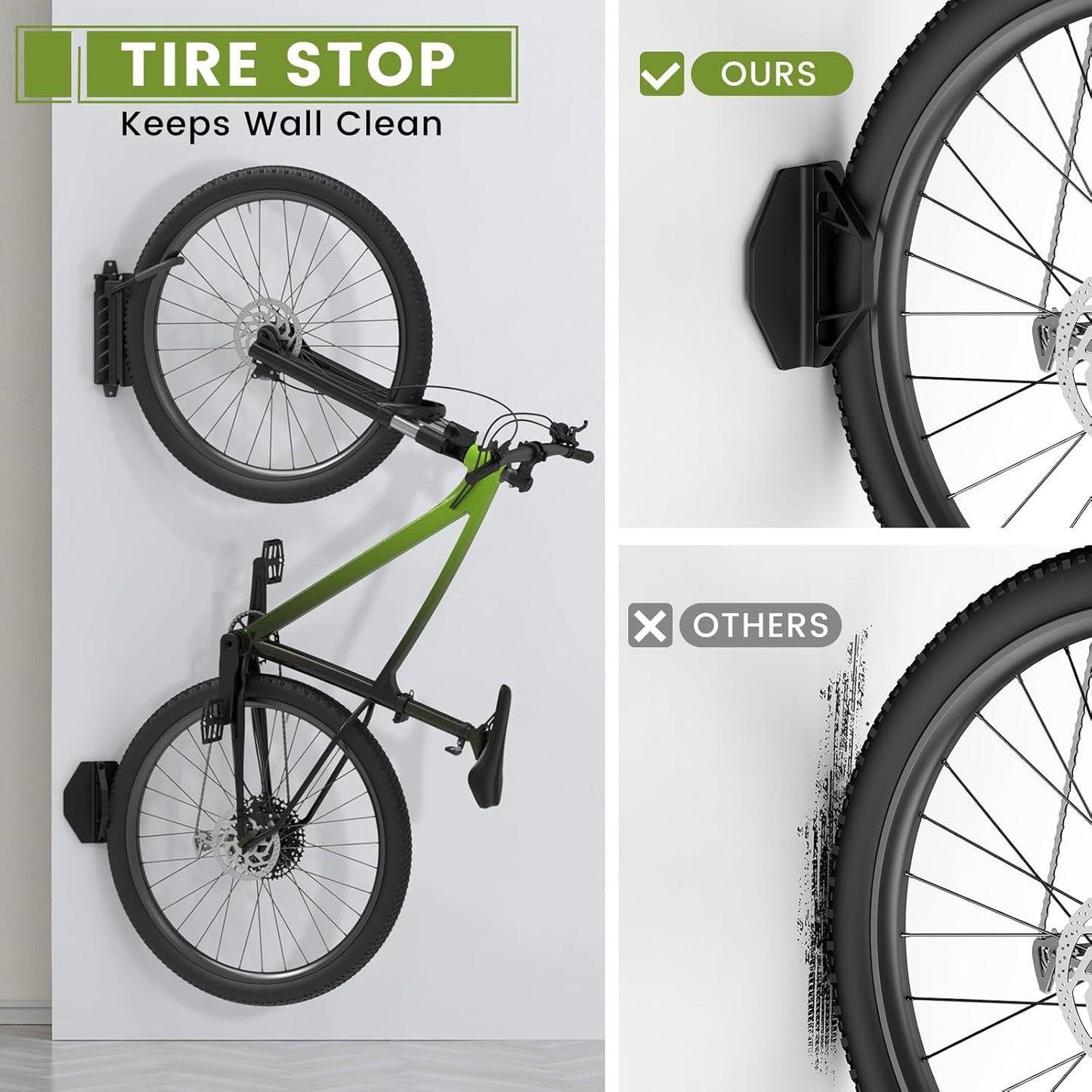 Swivel Bike Wall Mount [1 Pack], 150° Swivel Vertical Bike Rack Wall Hanger Holds up to 66lbs for Mountain/Road/Hybrid Bikes, Bike Hangers, Bicycle Storage Rack for Garage