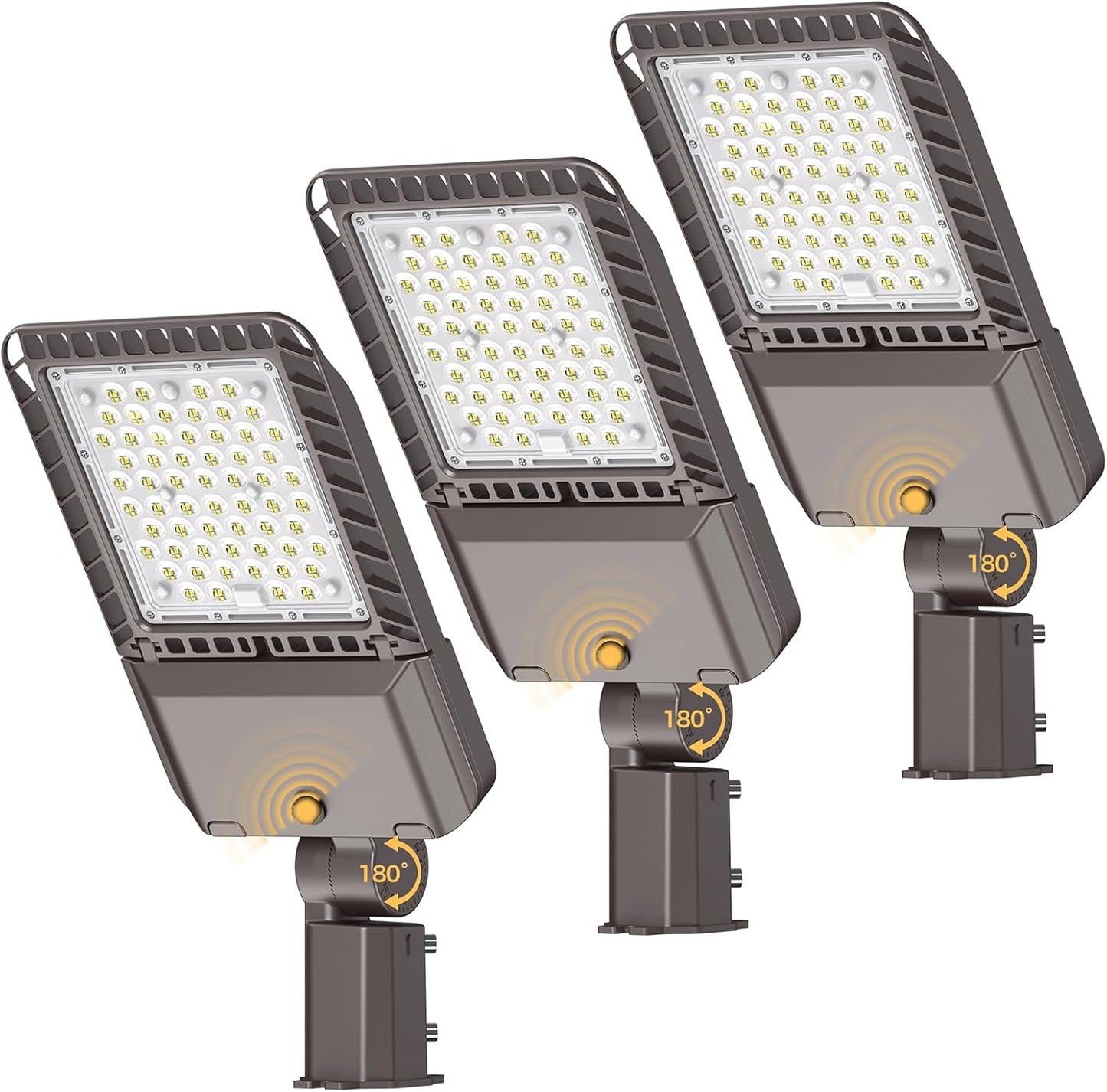 LED Parking lot Lights 180W Dusk to Dawn Photocell Street Lights 6000k Commercial Area Oudoor Lighting IP65 Waterproof for Driverway Yard Garage Warehouse 3 Pack with Wrench