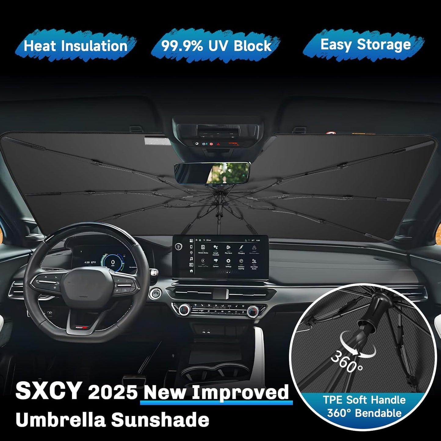 SXCY for 2024 2025 Acura ZDX Windshield Umbrella Sunshade [Easier Foldable] for 2025 Acura ZDX Accessories 2025 ZDX Sunshade Umbrella for 2025 ZDX Windshield Sun Shade Umbrella