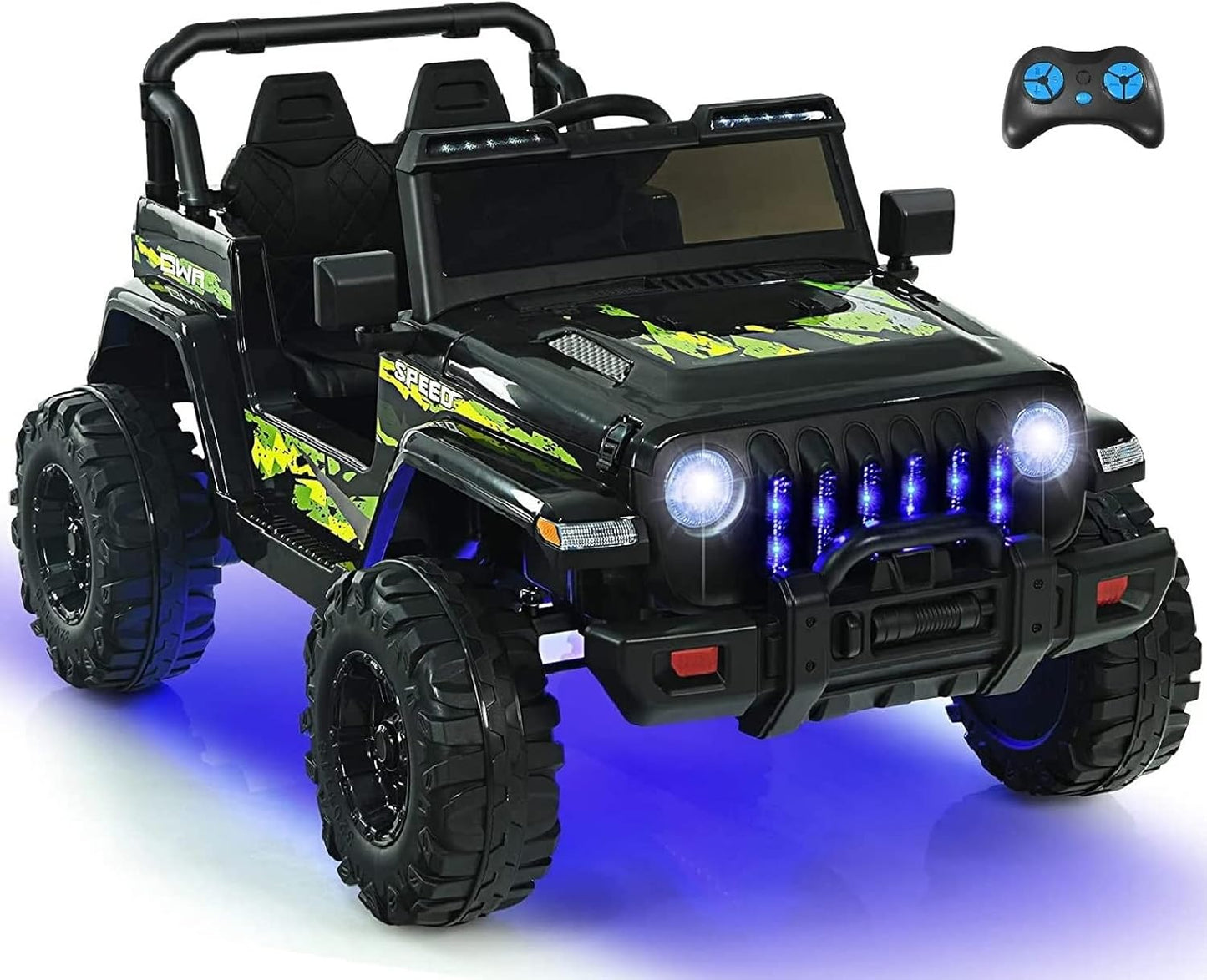 INFANS Kids Ride on Car Truck with 2.4G Remote Control, 12V Battery Powered Electric Cars for Kids w/3 Speeds, Battery Display, LED Lights, Safety Belt, Music & Horn, Bluetooth/FM/USB (Dark Black)