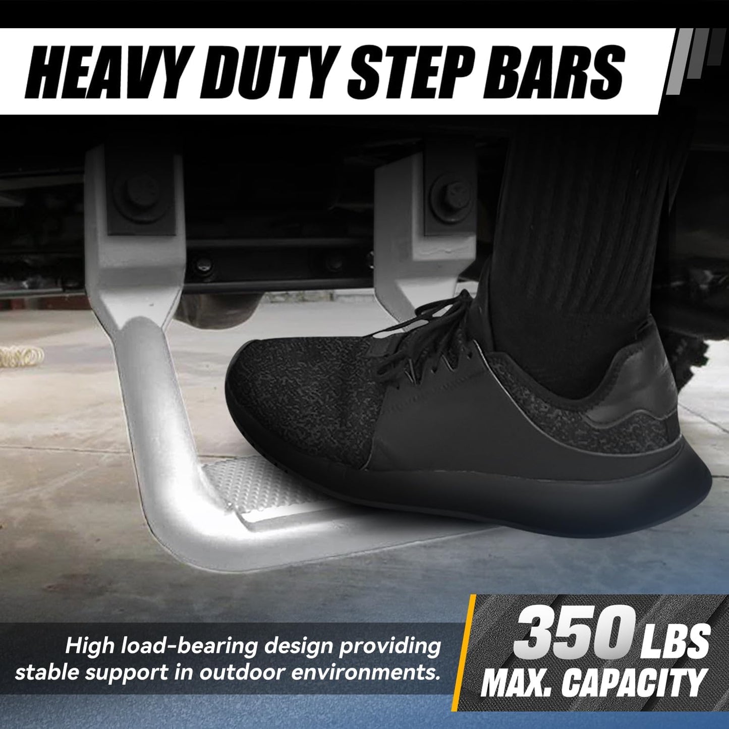 Auto Dynasty 1 Inches Universal Side Step with Mounting Brackets for Pickups & Trucks, Aluminum, Silver Powder Coated, Set of 2