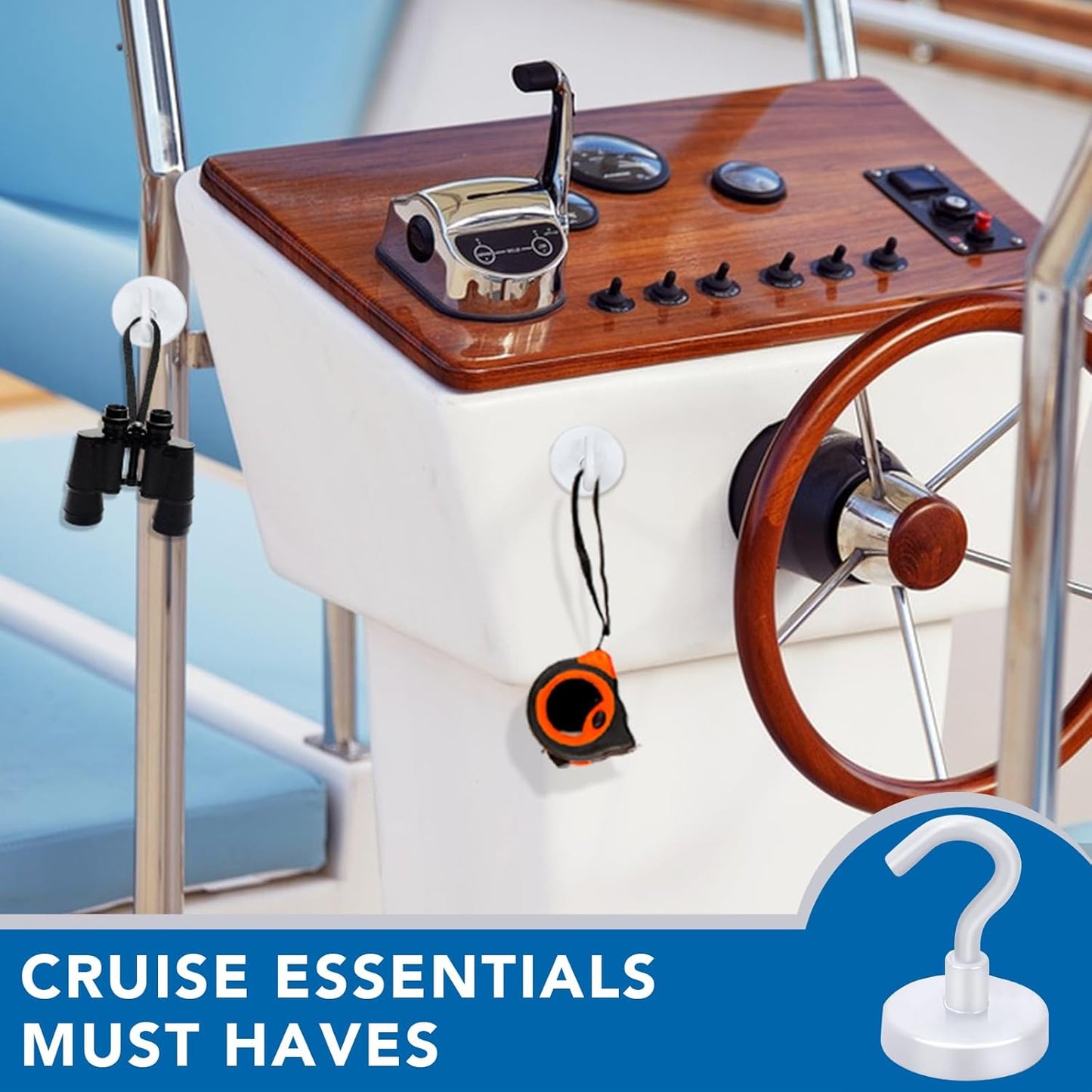 LOVIMAG Cruise Must Haves, 80Lb Magnet Hooks, White Cruise Magnets for Door, Cruise Door Magnets, Magnetic Hooks for Hanging-6Pack