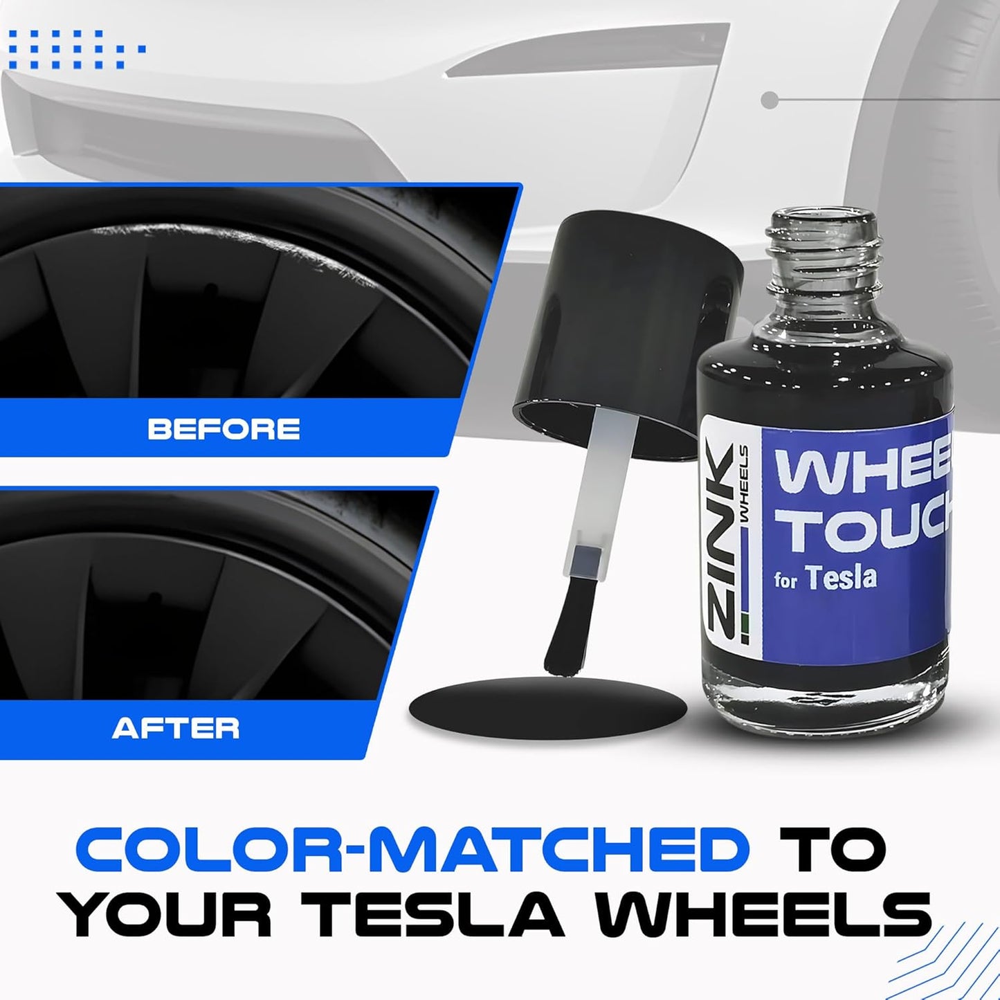 Premium Tesla Wheel Curb Rash Repair Kit for Model Y 20-inch Black Induction Rims - DIY Kit with Color-matched Touch Up Paint - Made in USA