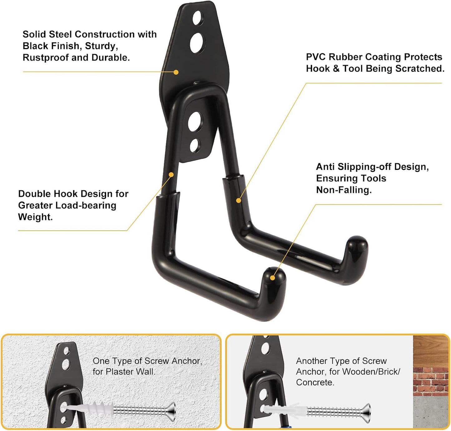 Garage Hook Heavy Duty Wall Storage Hangers, 28 Pack Garage Storage Hooks Steel Tool Black for Ladders, Ropes, Garden Tools