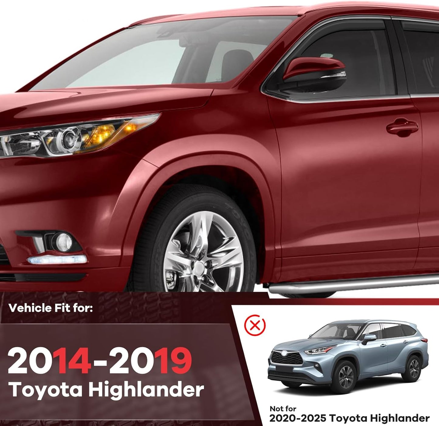 in Channel Window Visors Rain Guards Fit for Toyota Highlander 2014 2015 2016 2017 2018 2019, Durable Wind Deflectors Vent Shades Shield for 14-19 Highlander-4PCS