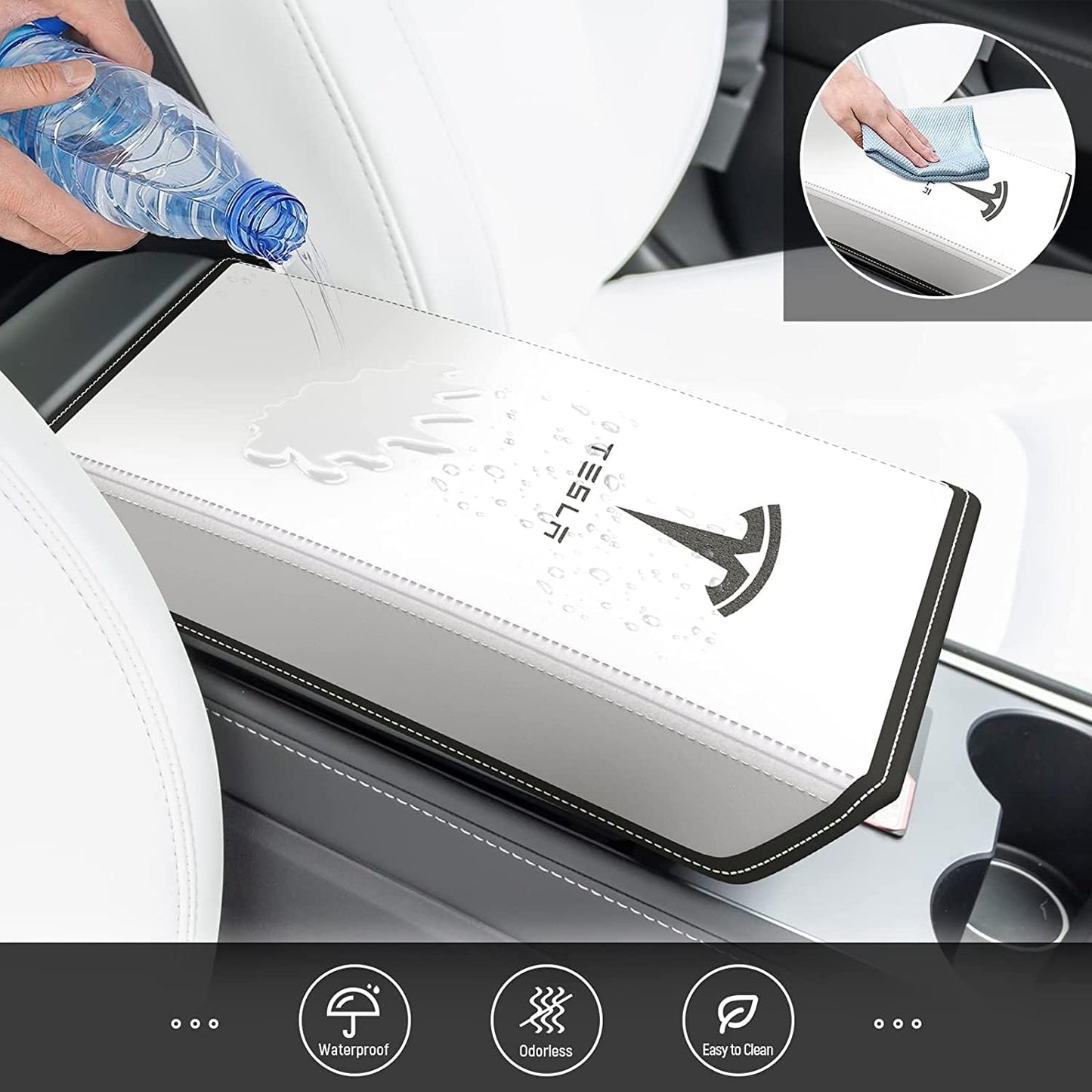 Car Armrest Cover for Tesla Model 3 Y Leather Center Console Armrest Box Cover Anti-Scratch Protector Pad Interior Accessories for Tesla Model 3 Model Y 2017-2023