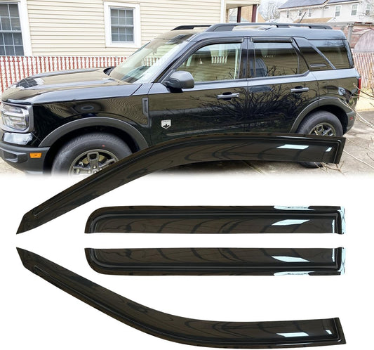 4pcs Original Outside Mount Style Window Rain Guards Durable Side Window Wind Deflectors Dark Smoke Vent Window Visors Fit for 2021-2024 Ford Bronco Sport