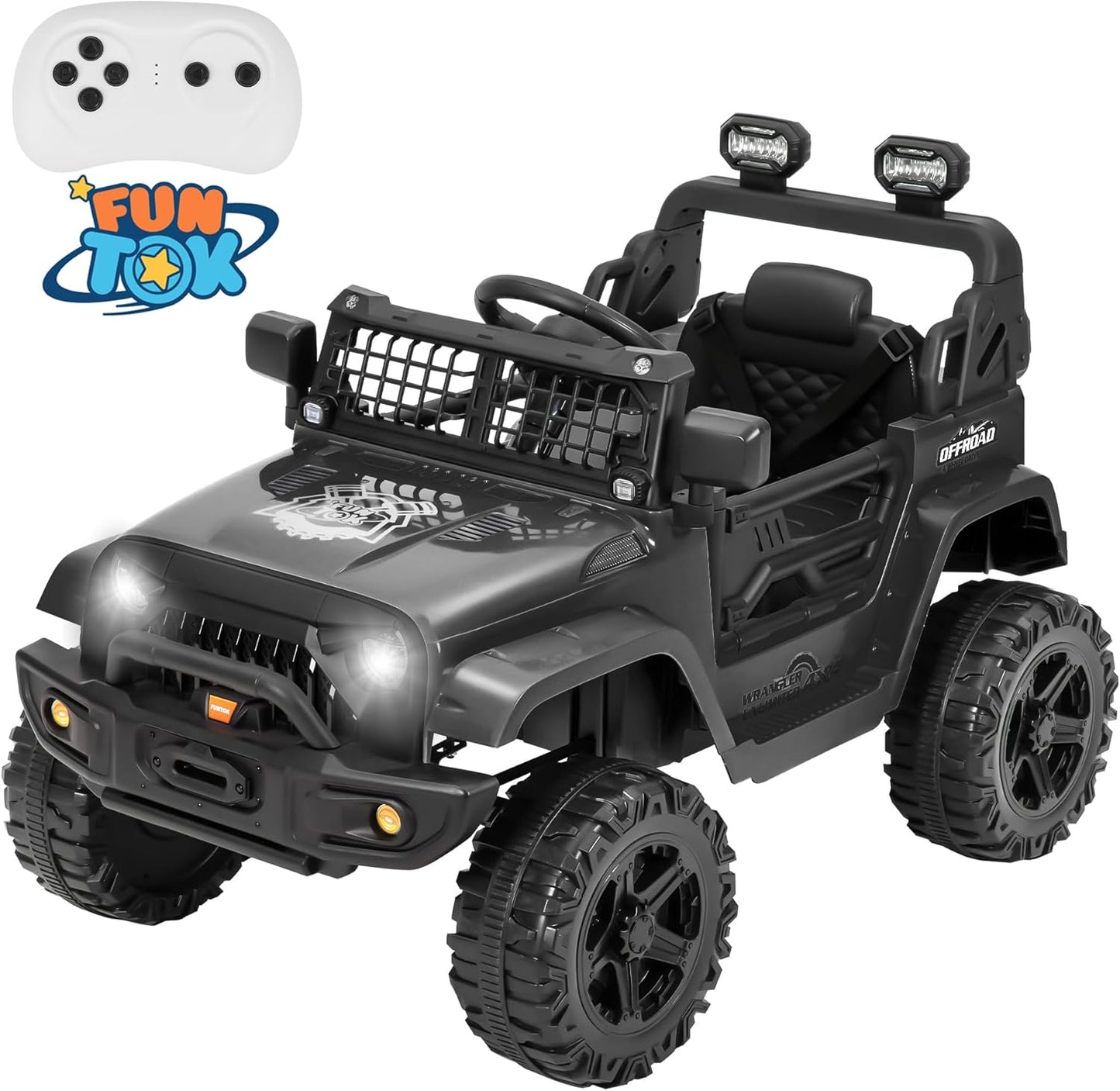 12V Ride On Truck for Kids, Electric Cars for Toddlers w/Remote Control, Soft Start, LED Lights, Horn, Radio, USB/AUX/MP3, Battery Powered Cars for Kids to Drive (Black)