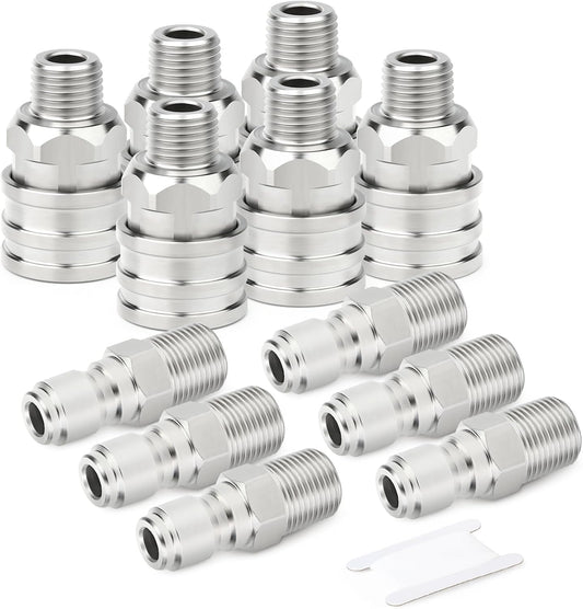 TAISHER 12PCS 304 Stainless Steel Pressure Washer Adapter Kit, Quick Connect Fittings，1/4" Male