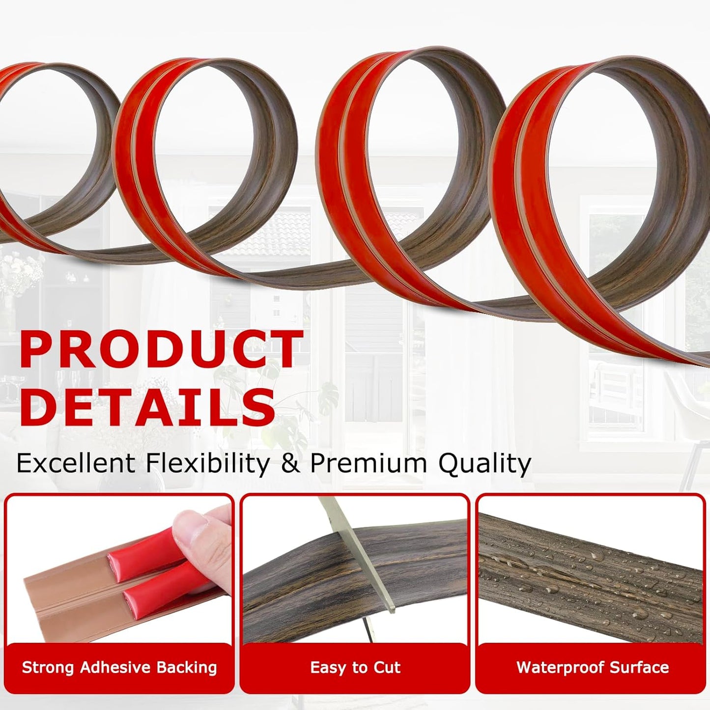 Flexible Wall Corner Protector Moulding Trim Peel and Stick Wall Corner Guards Edge Protector Self Adhesive Molding Trim Strip for Edge Ceiling (Smoked Brown Wood Grain, 2.4 in x 10 Ft)