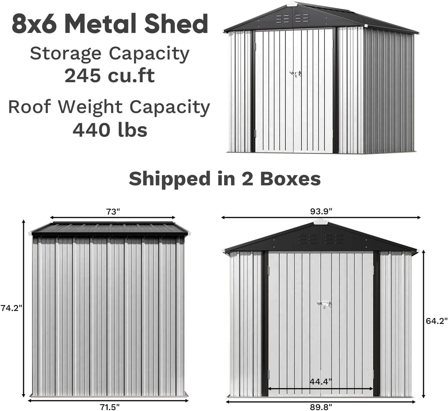 Greesum 8×6FT Outdoor Storage Shed, Metal Patio Storaged Sheds with Lockable Doors, Sheds & Outdoor Storage for Bike, Backyard, Pool and Garden, White