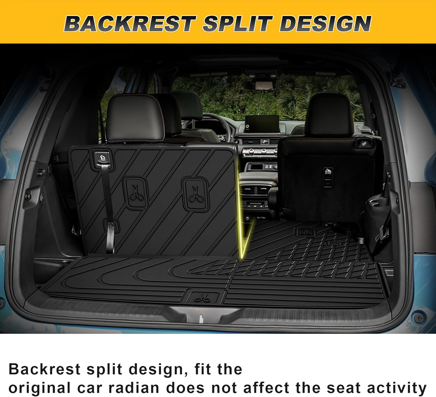 Original Cargo Mat Fit for Honda Pilot 2023-2025: Cargo Liner with Backrest Mat Behind 3rd Row Back Seat Protector - All Weather Protection Waterproof Trunk Mat with Back Seat Cover Pilot Accessories