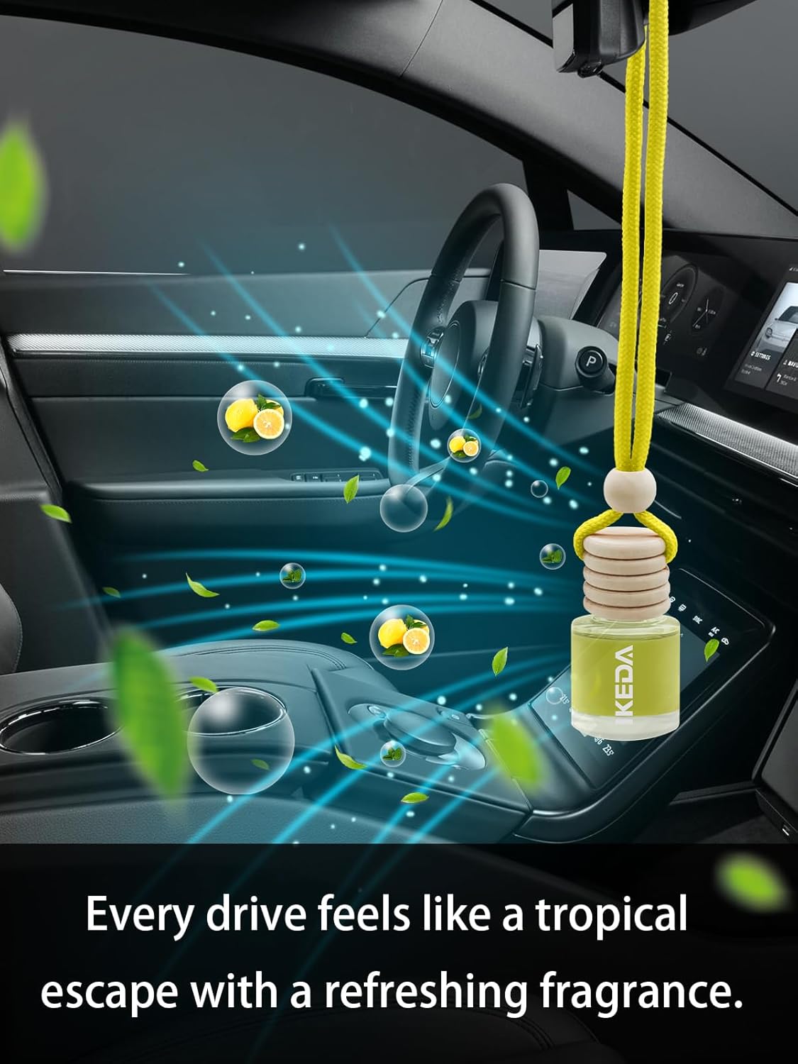 IKEDA Car Air Freshener, Car Fresheners for Men & Women, 45+Day Long Lasting Fragrance Hanging Air Fresheners Scents, with Clip, Perfect for Auto and Home,10ml, Lemon