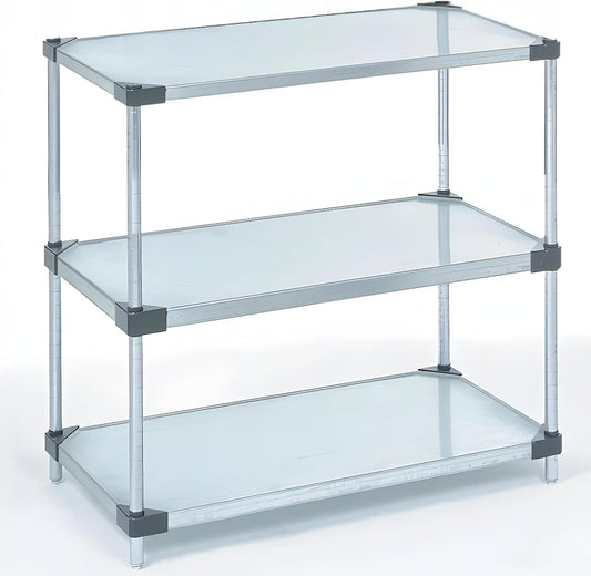 Omega 3-Tier Solid Galvanized Shelves, 14" Deep x 54" Wide x 34" HighHeavy Duty Storage Rack, Shelving Unit, NSF Certified, Ideal for Kitchen Garage Office Restaurant Warehouse 800-lb Capacity