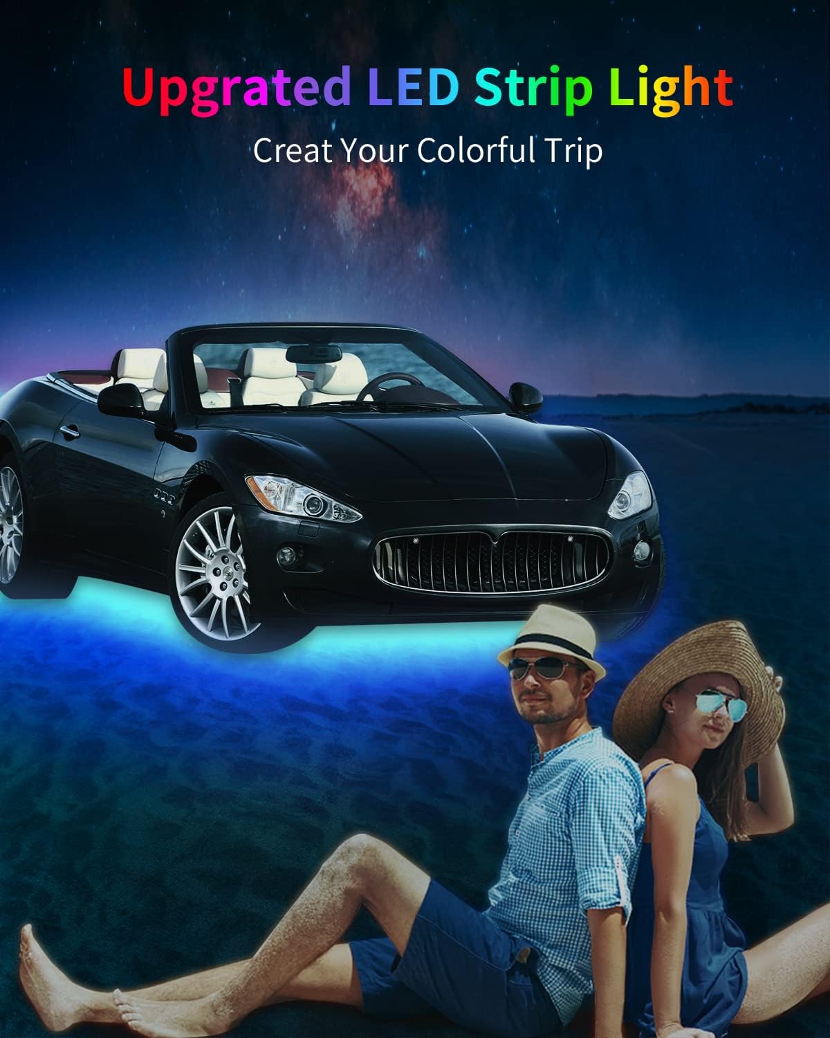 Blue Led Strip Lights,24inch 12V Car LED Strip Light IP68 Waterproof Cuttable for Car Motorcycles Boat Golf Cart Truck Cargo Home Decoration with Strong Nano Tape,(4PCS)