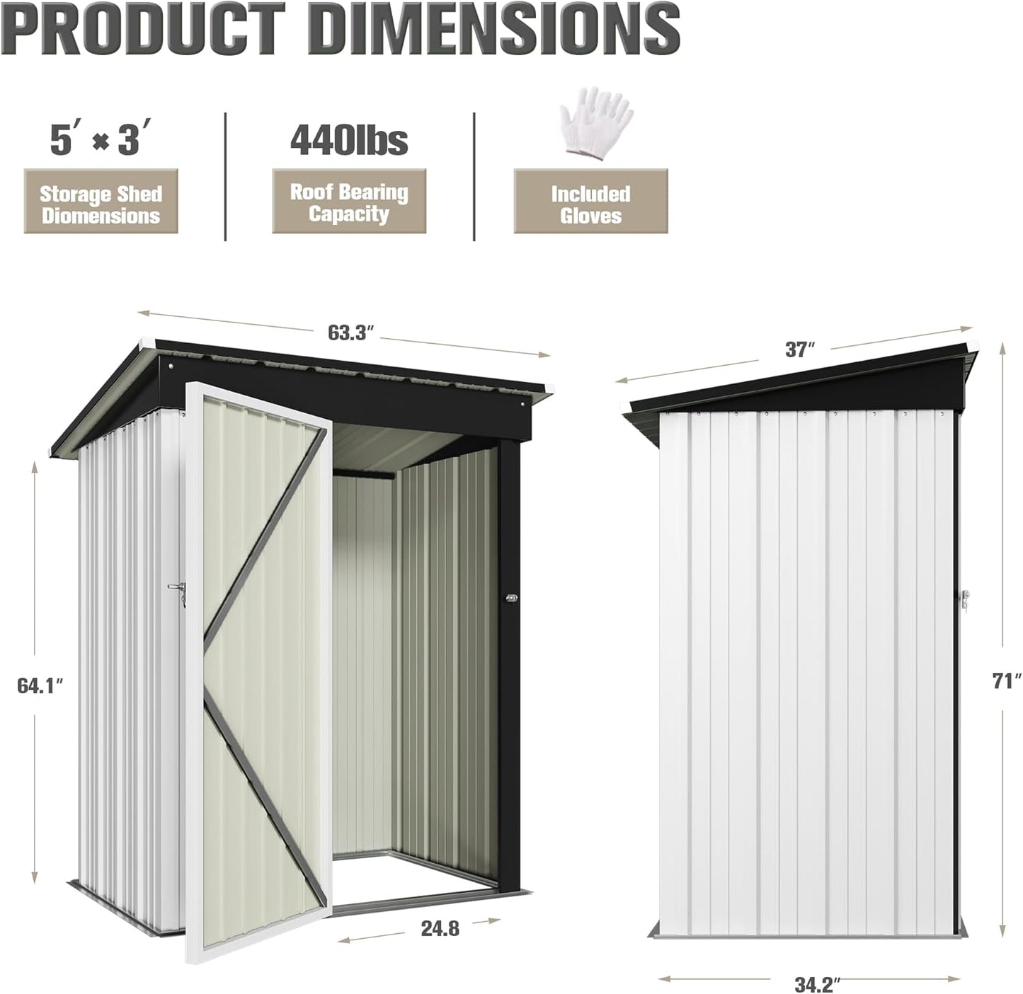 JUMMICO Metal Outdoor Storage Shed 5 x 3 FT Metal Shed with Lockable Door,Waterproof Garden Tool Shed Storage House for Backyard Patio Lawn,White