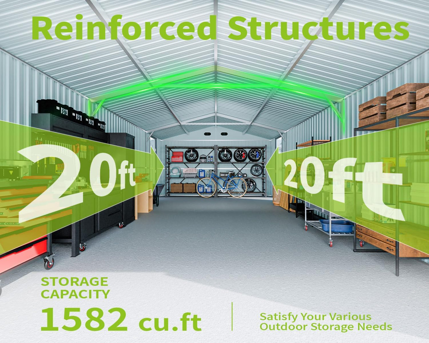 20 x 13 FT Outdoor Storage Shed, Large Metal Garden Shed with 2 Lockable Doors, Tool Shed Outdoor Storage with 4 Air Vents, Garage Shed Waterproof for Car, Truck, Bike, Garbage Can, Tool, Black