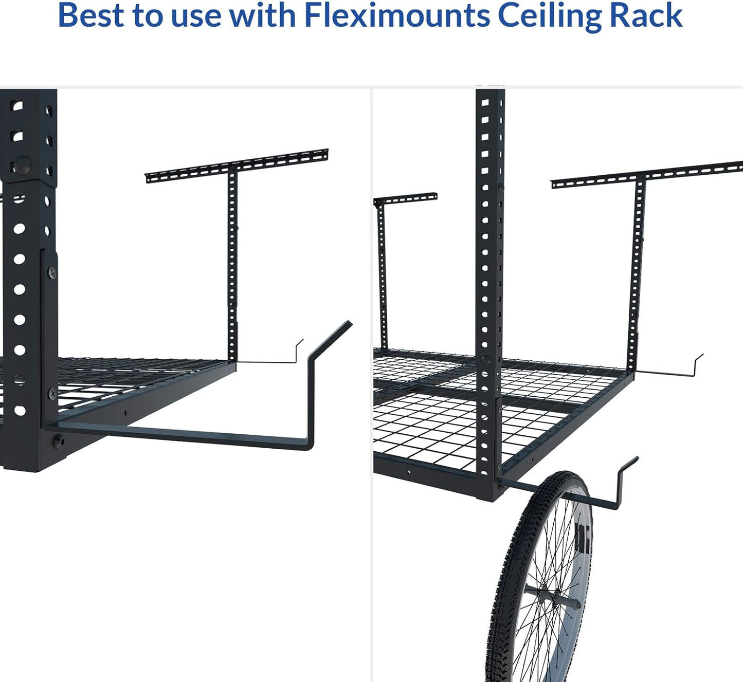 FLEXIMOUNTS 2 Pack Add On Storage Utility Hook Accessory for Garage Ceiling Rack, Max Weight Capacity up to 35lbs, Black