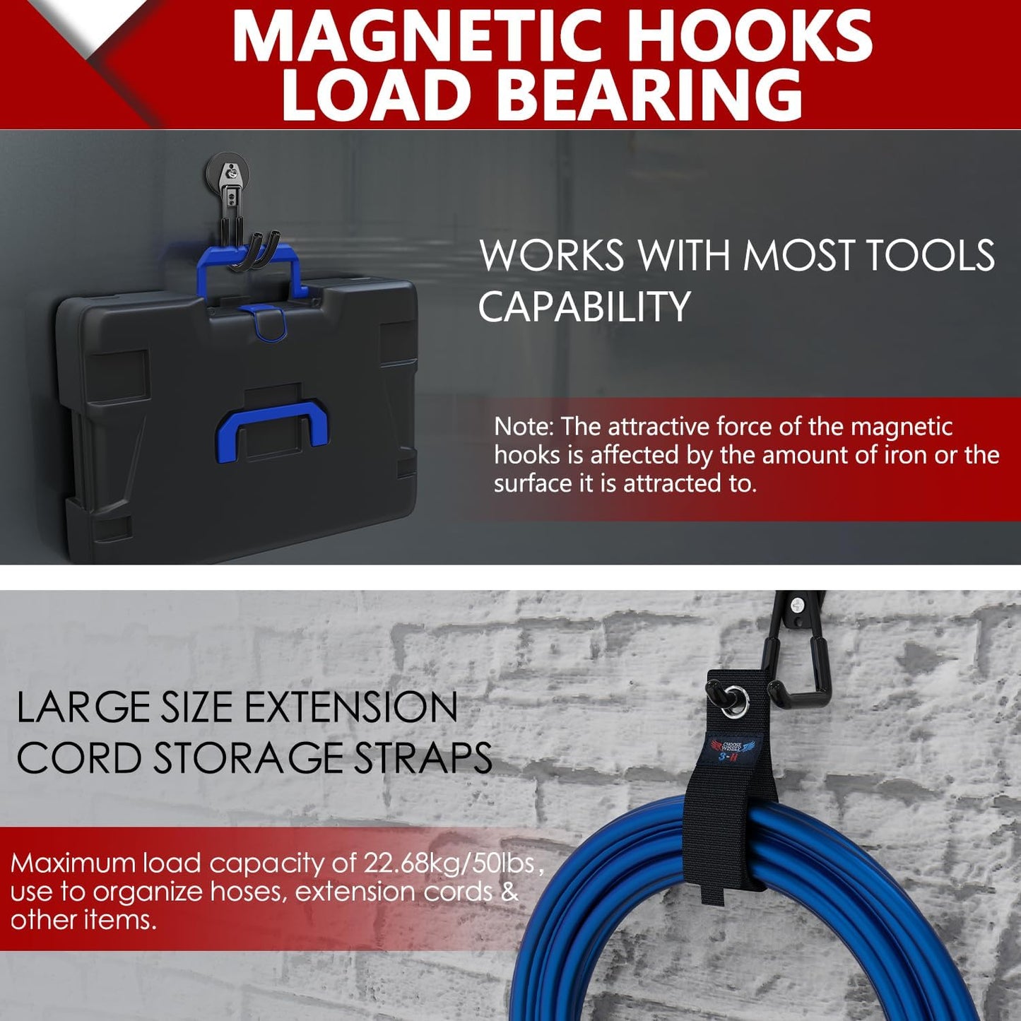 3-H Heavy Duty Magnet Garage Hooks 4 Pack, J Shape Strong Magnetic Hooks for Hanging Cordless Power Drill, Utility Magnetic Tool Holder for Metal Cabinet, Steel Pegboard, Toolbox, Garage(Black)