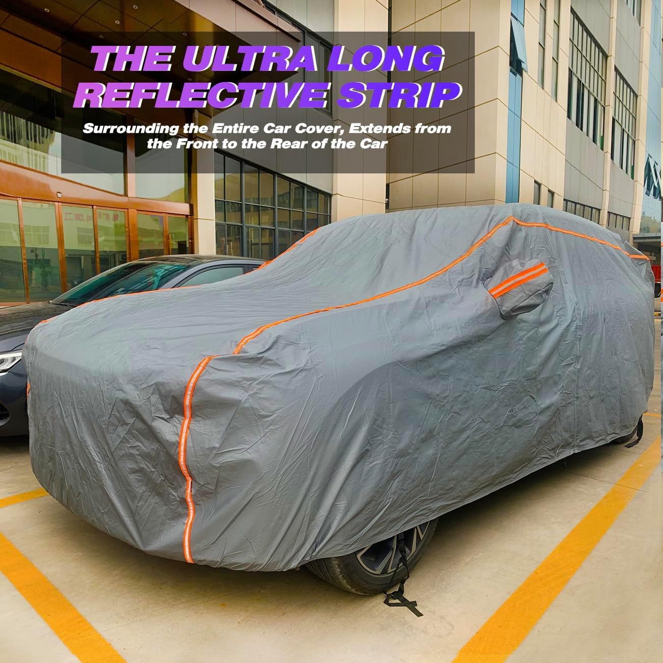 KEYOOG Universal Waterproof Heavy Weight Full Car Covers, Fit Pickup, All Weather, Outdoor Full Cover Weatherproof UV Sun Protection Snow Dust Storm Resistant with PEVA Cotton, Fit Length 230"-260"