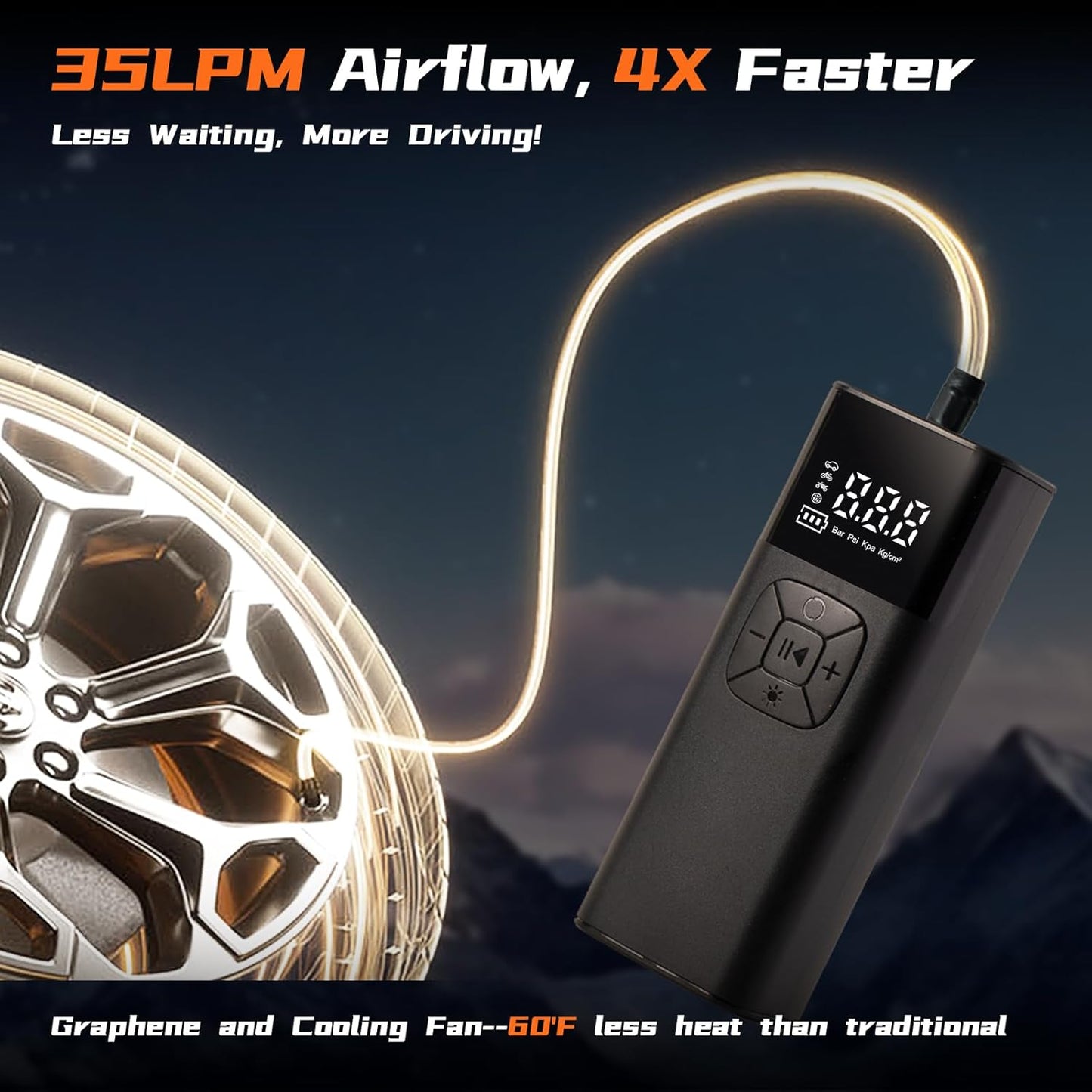 Tire Inflator Portable Air Compressor - Portable Air Pump for Car Tires 10000mAh 150PSI & 12V DC Cordless 4X Faster Inflation for Car, Motorcycle, Bike, Ball, with Digital Gauge, Dual-Use Type