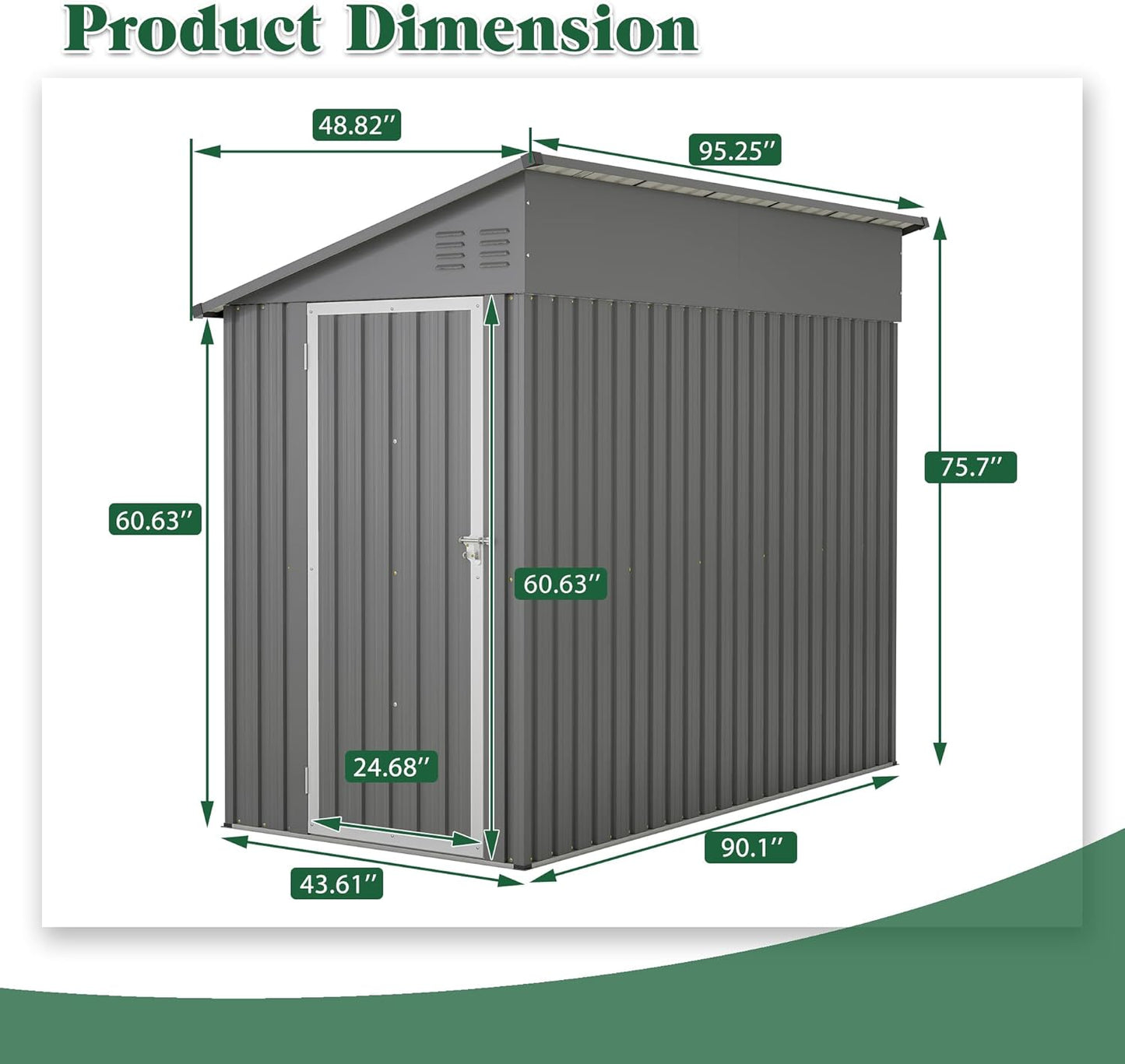Storage Shed 4 * 8 FT Lean to Shed Metal Sheds & Outdoor Storage Cabinet Lockable Tool Organization Bike Mower Shed Portable Outside for Garden Patio, Grey