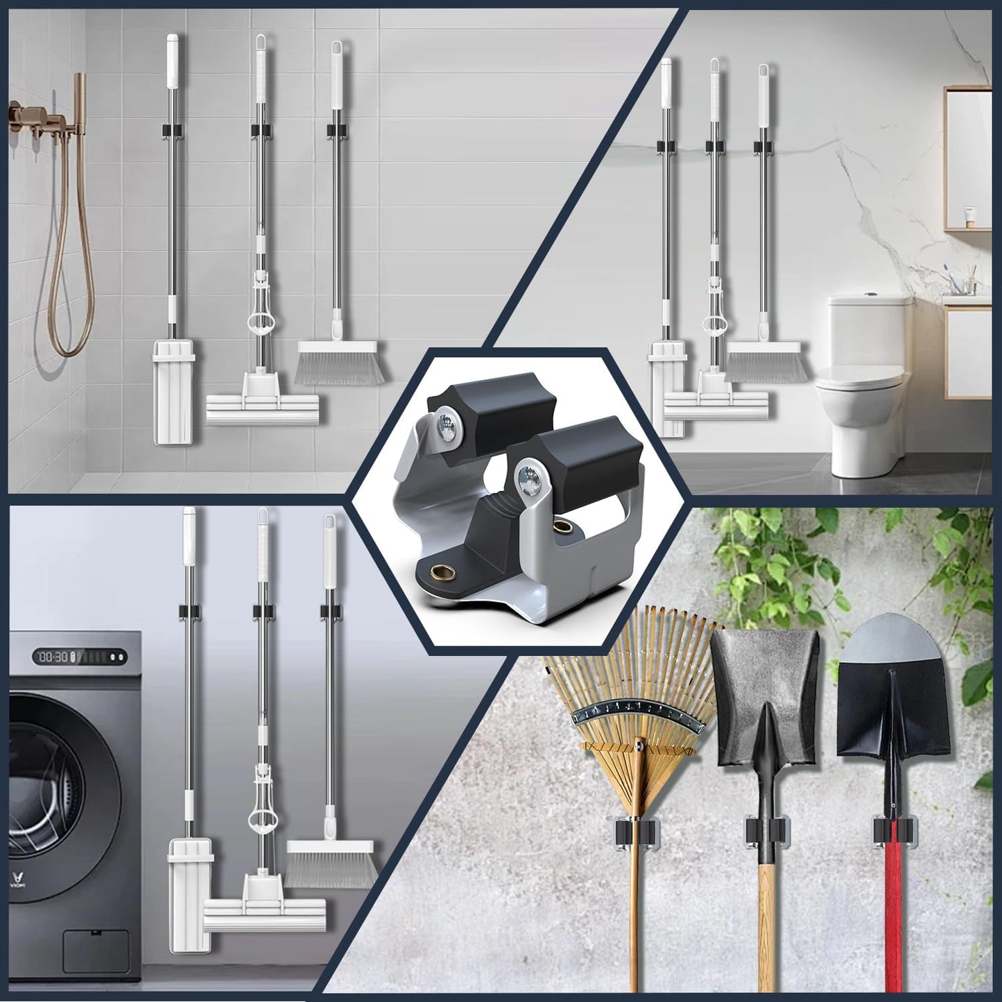 3-H Mop and Broom Holder Big Size Hanging 1 KG Extra,15 Pack Broom Hanger Wall Mount for Hanging and Organizing Shove Rake Yard Tools in Shed Kitchen Laundry Room Bathroom Garden(black)