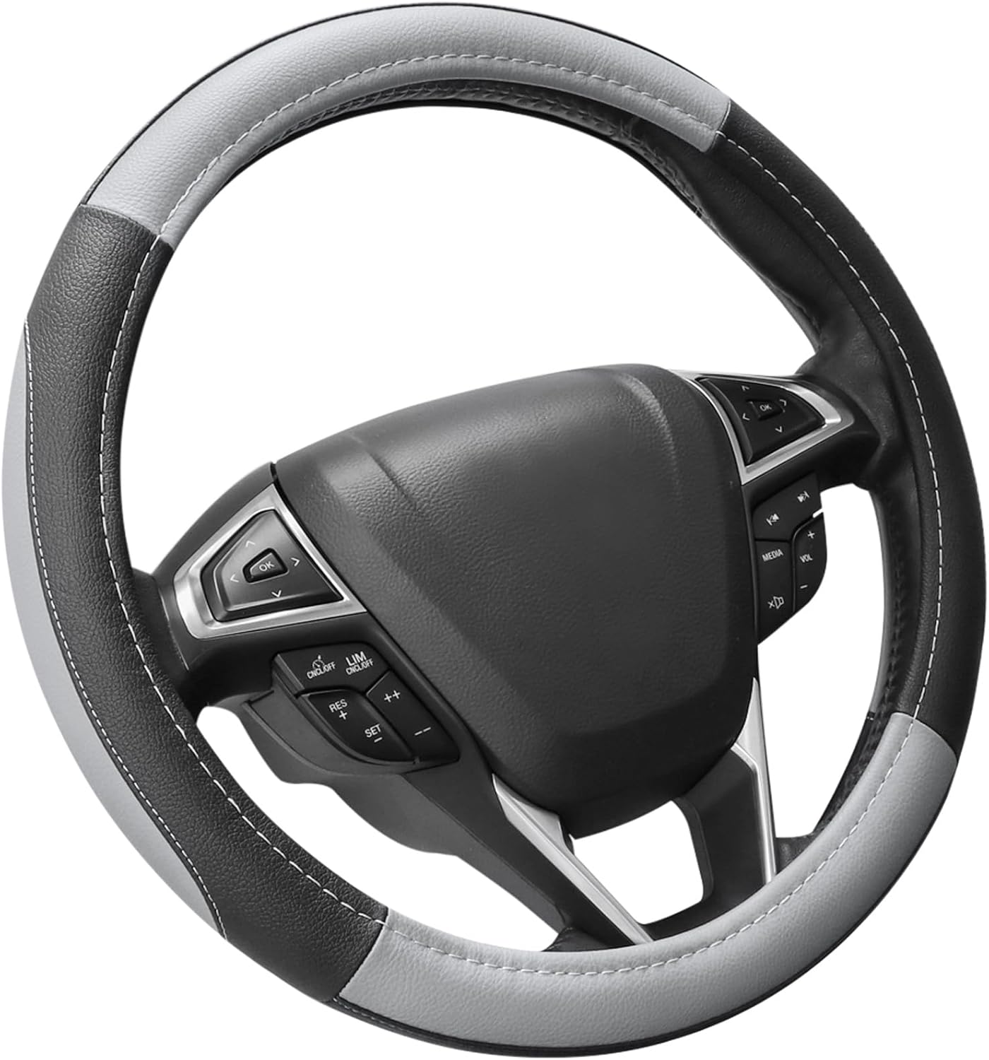 SEG Direct Black and Gray Microfiber Auto Car Steering Wheel Cover Universal 15 inch