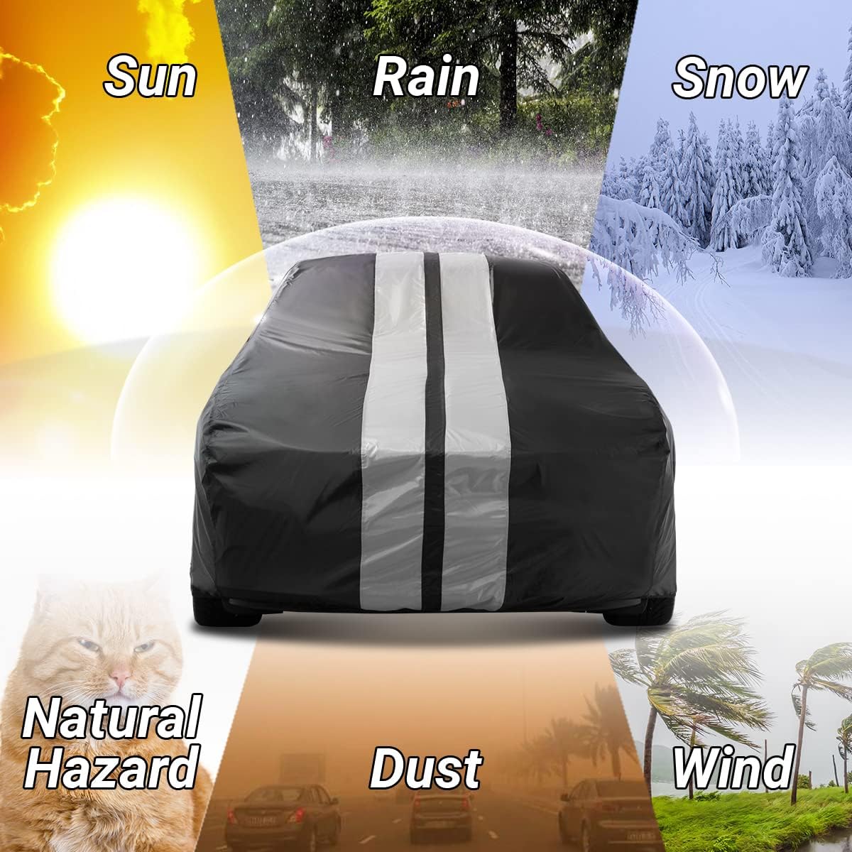 iCarCover Custom Car Cover Compatible with Mustang 1979-2004, Waterproof All Weather Rain Snow UV Sun Protector Full Exterior Indoor Outdoor Car Covers, Stripe (Black/Gray)