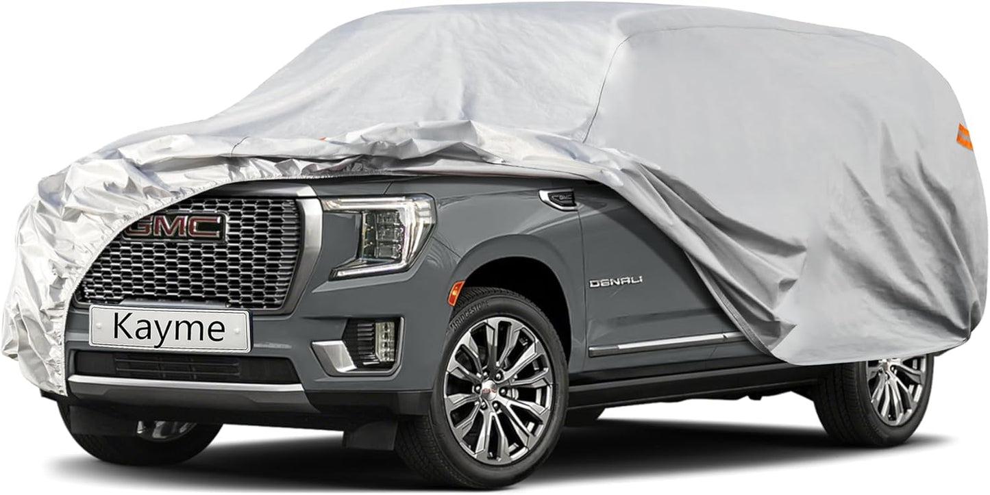 Kayme 6 Layers SUV Car Cover Custom Fit for GMC Yukon (1995-2025) Waterproof All Weather for Automobiles, Outdoor Full Cover Rain Sun UV Protection.Silver