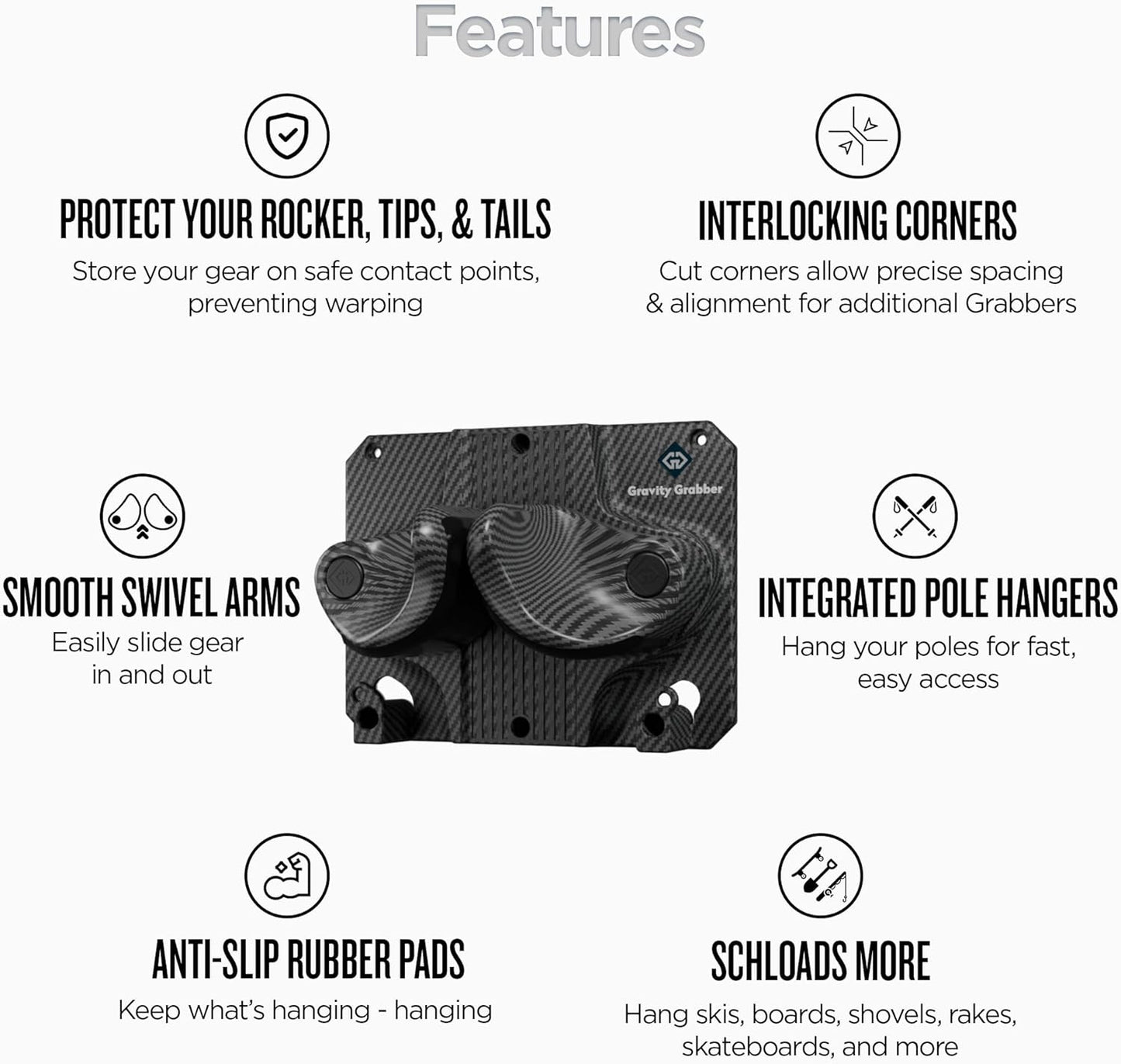 Ultimate Wall Storage Rack for Skis and Snowboards | Damage-Free Storage | Fits Any Ski or Snowboard | (Carbon, 1)